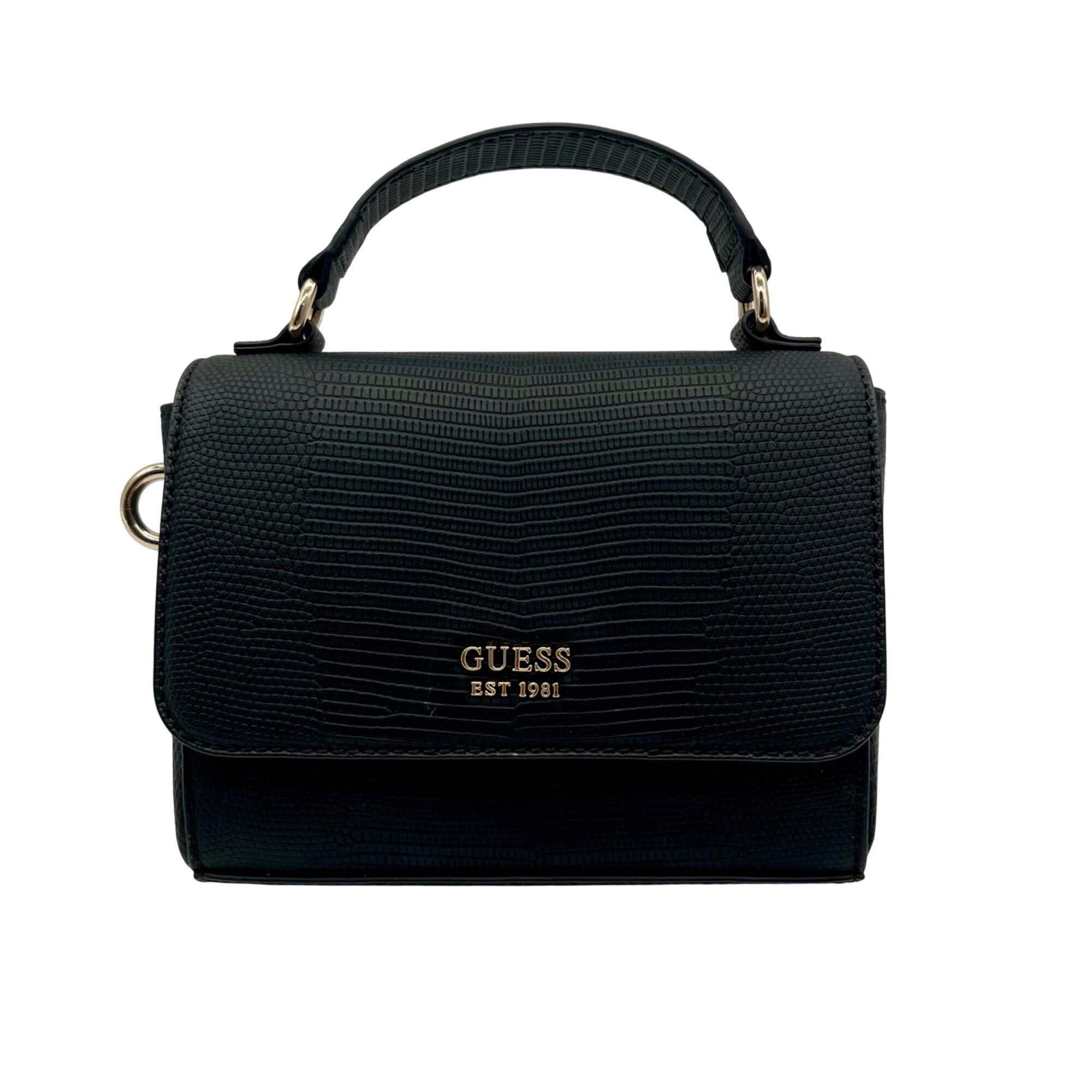 Guess Black Faux Leather Lyndi Mini Top Handle Flap Crossbody Bag