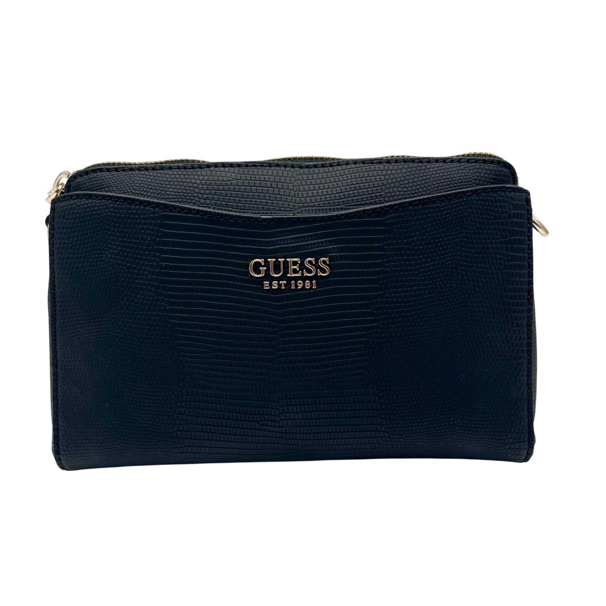 Guess Black Triple Compartment Leather Crossbody Bag