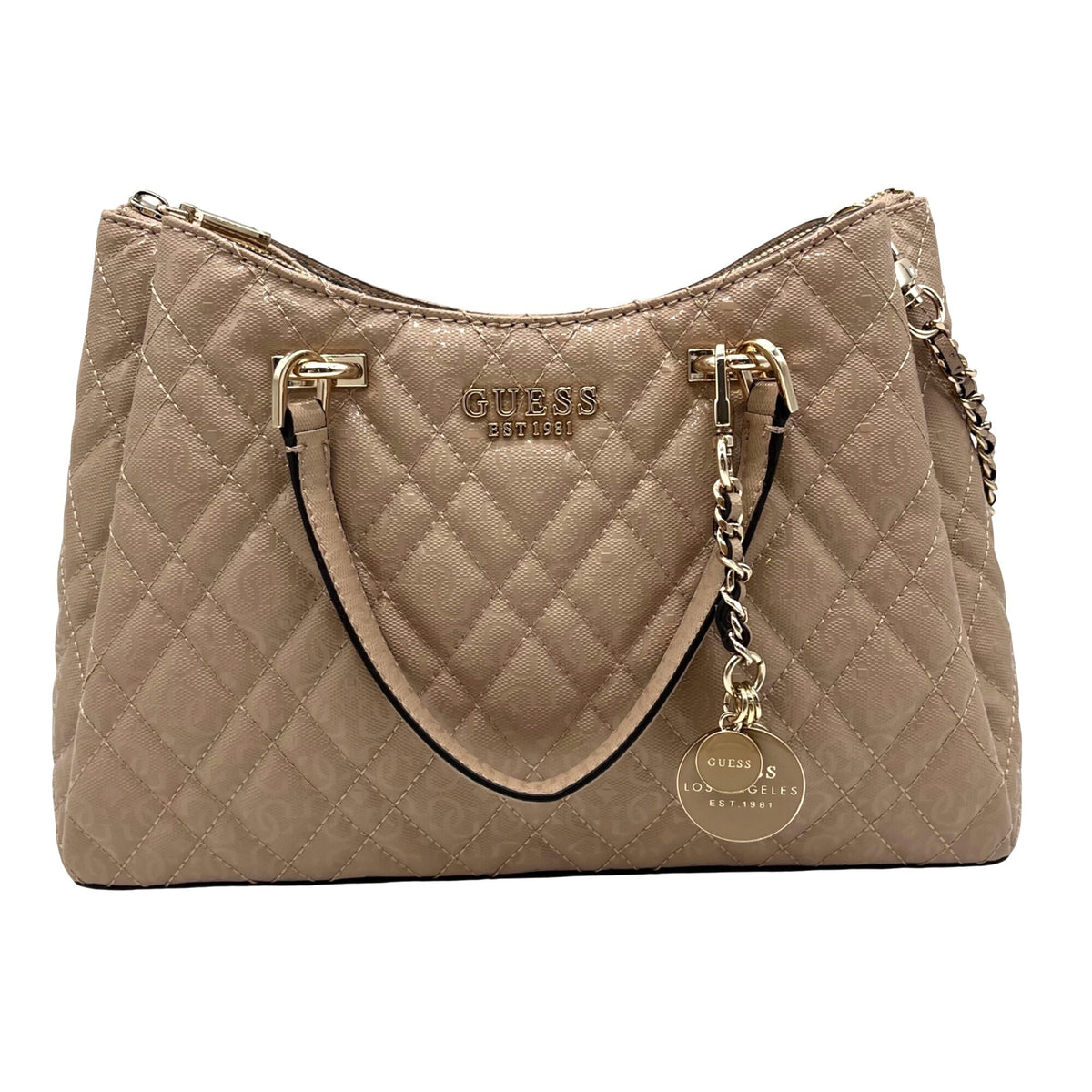 Guess Pale Mocha Signature Faux Leather Shoulder Satchel