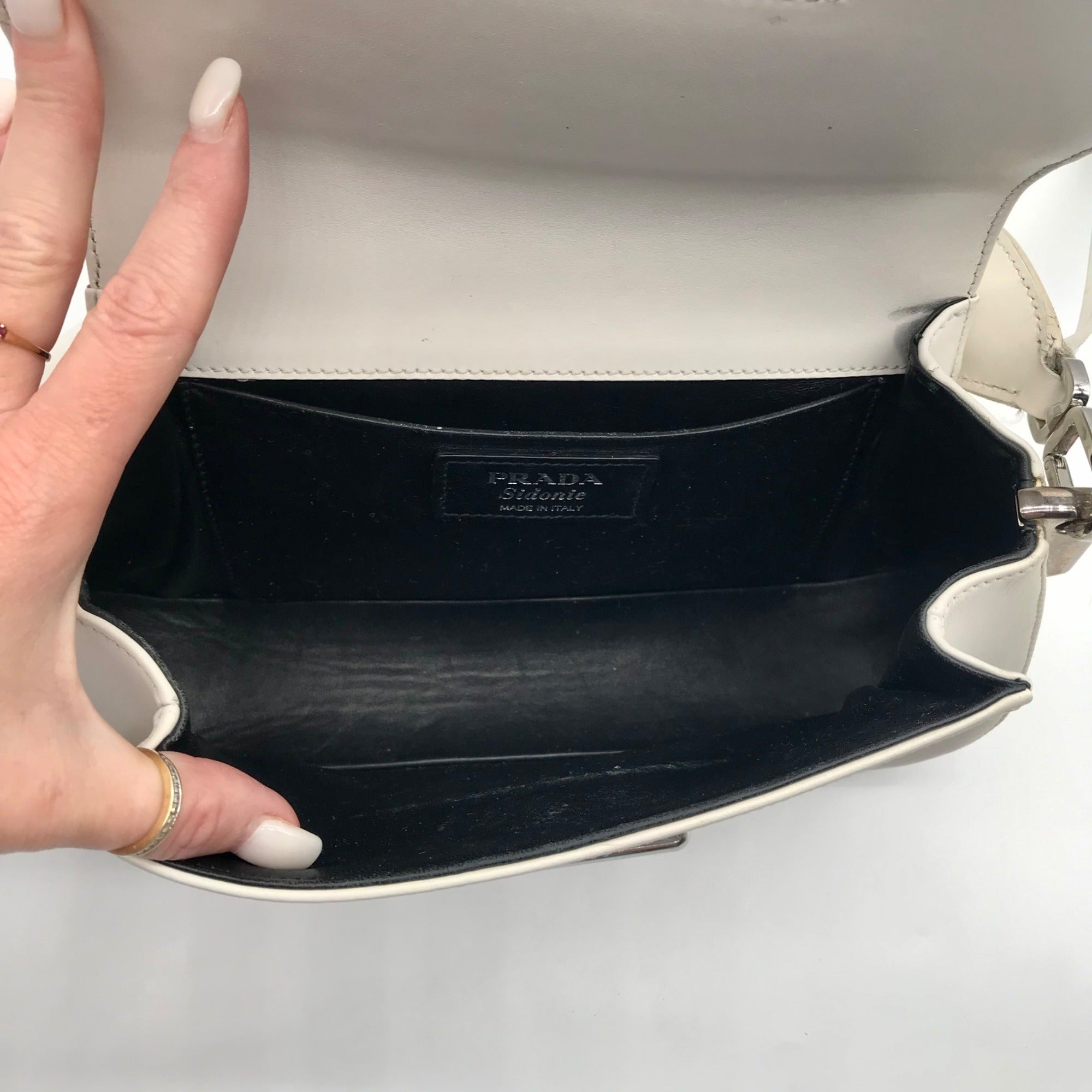 Prada White Leather Sidonie Shoulder Bag