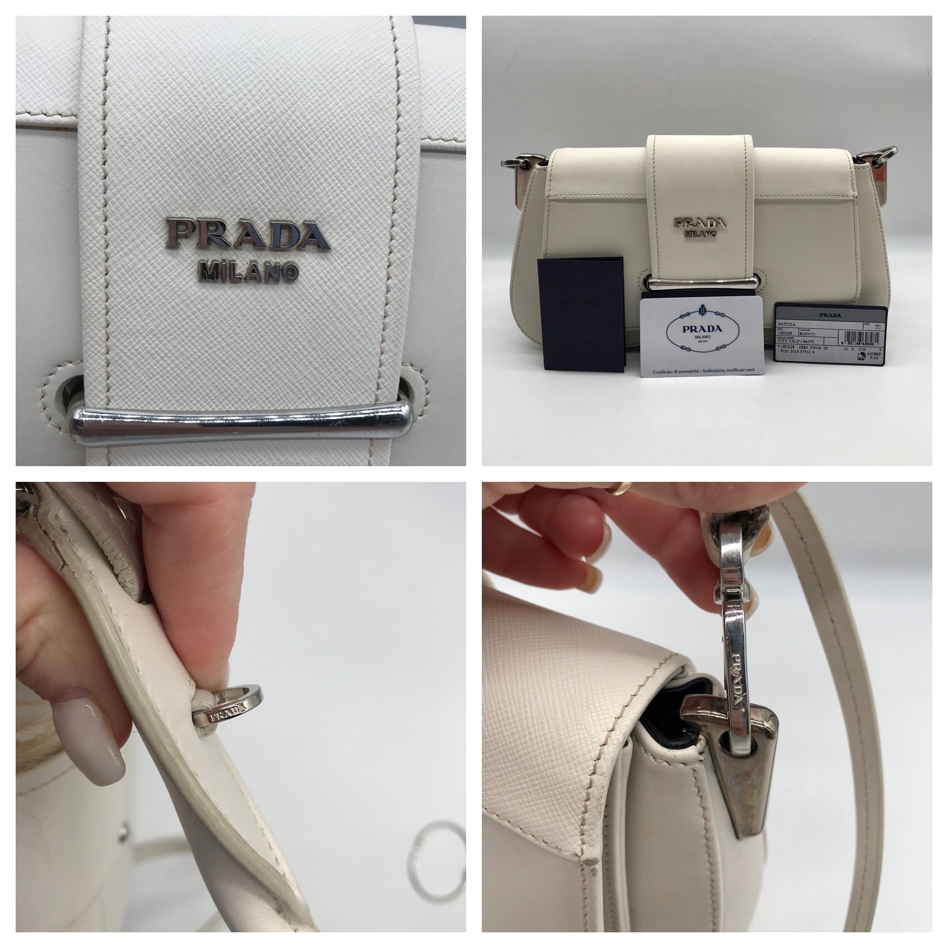 Prada White Leather Sidonie Shoulder Bag