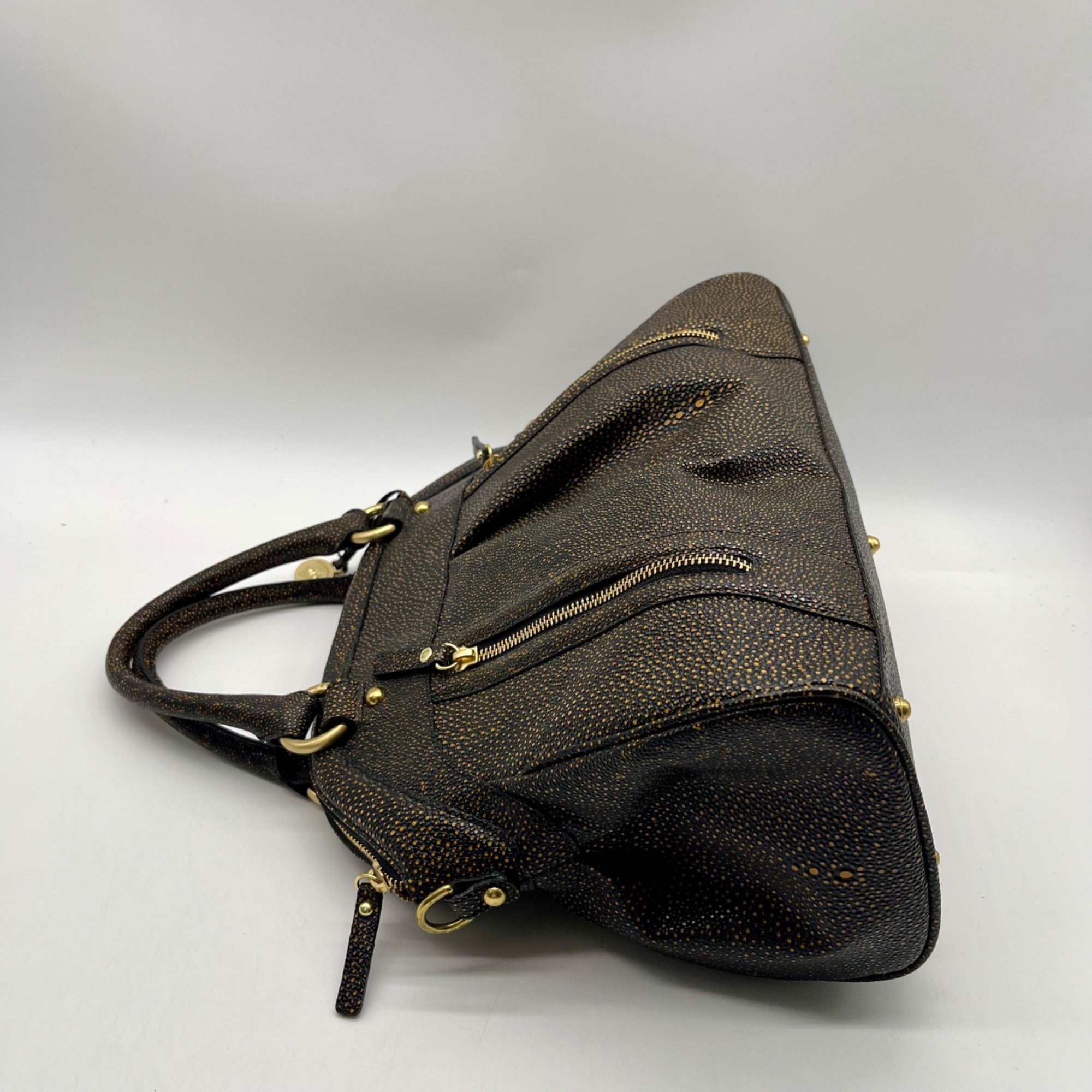 Brahmin Brown And Orange Pebbled Leather Satchel