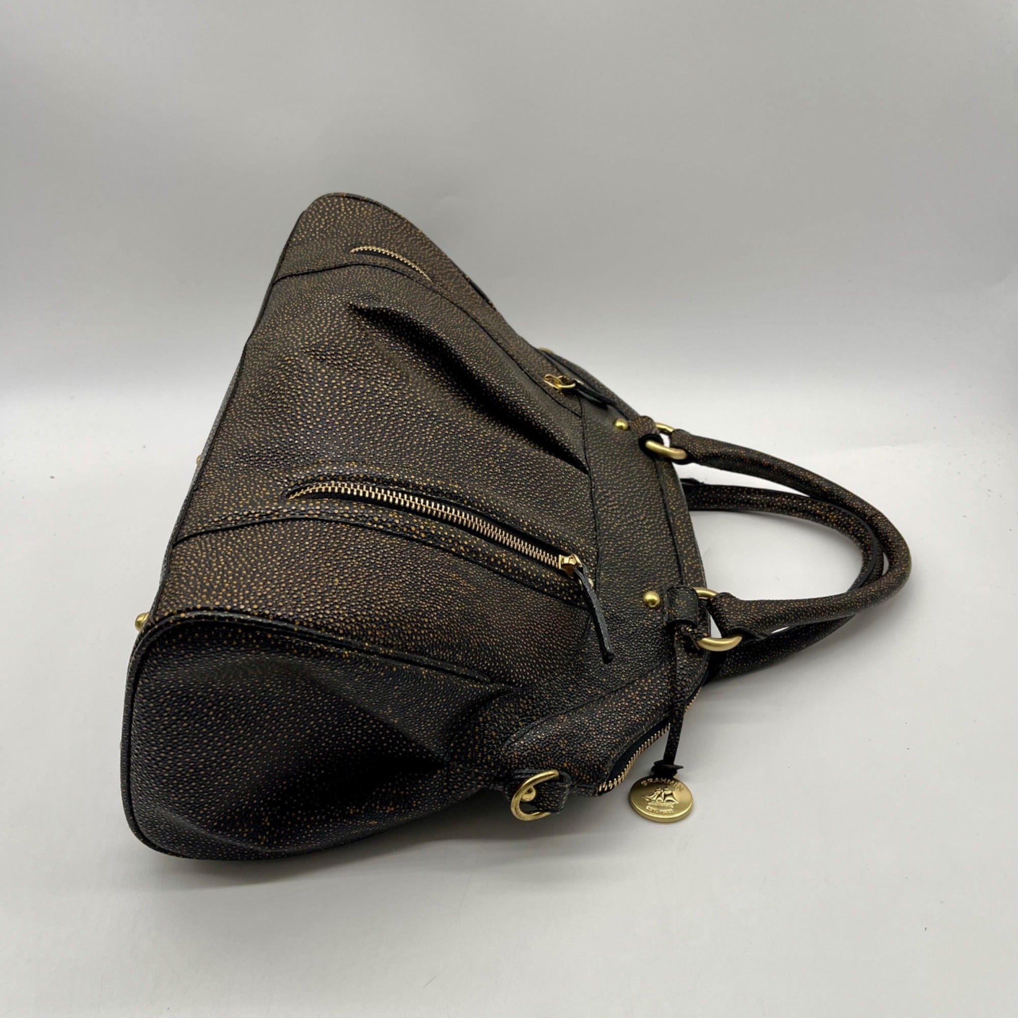Brahmin Brown And Orange Pebbled Leather Satchel