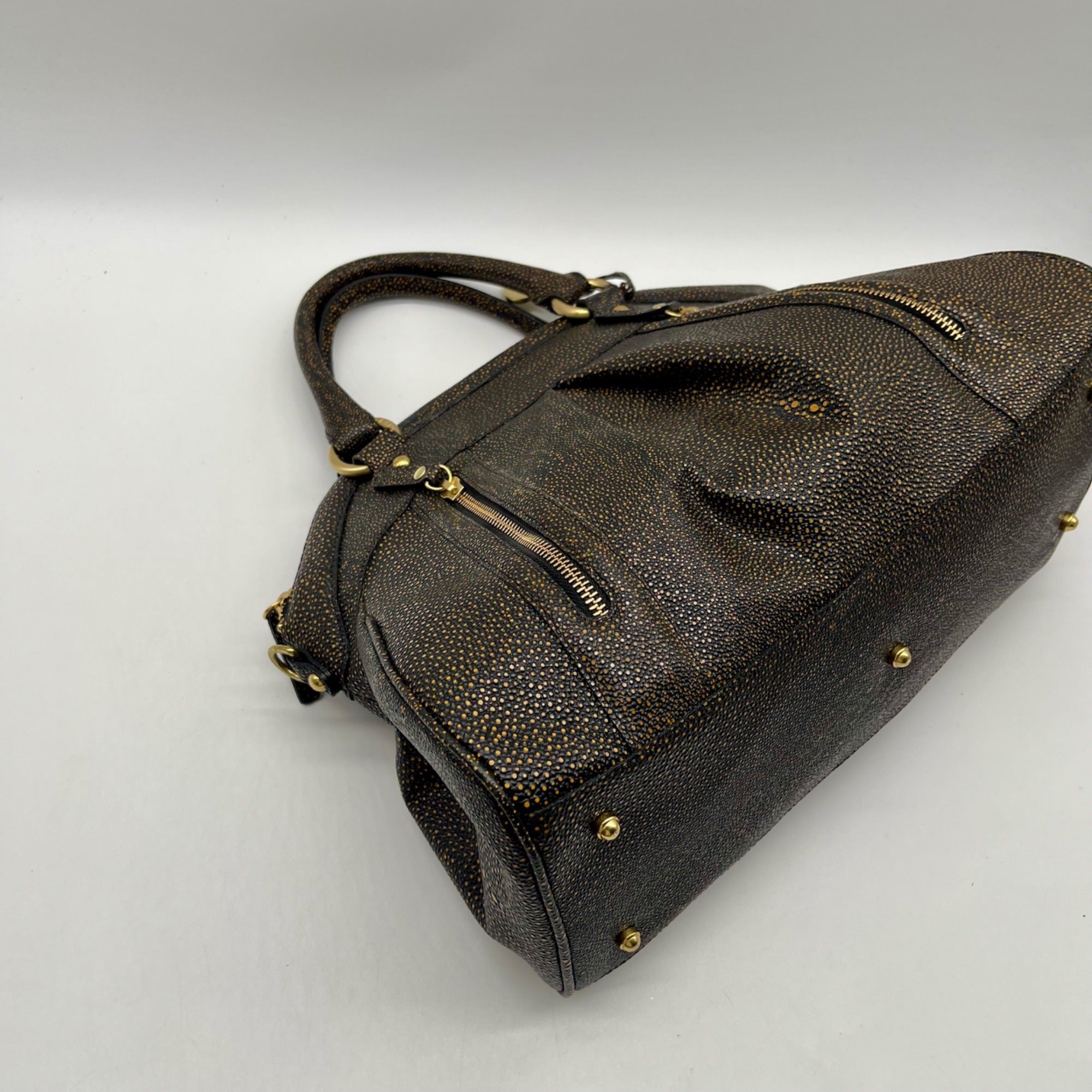 Brahmin Brown And Orange Pebbled Leather Satchel