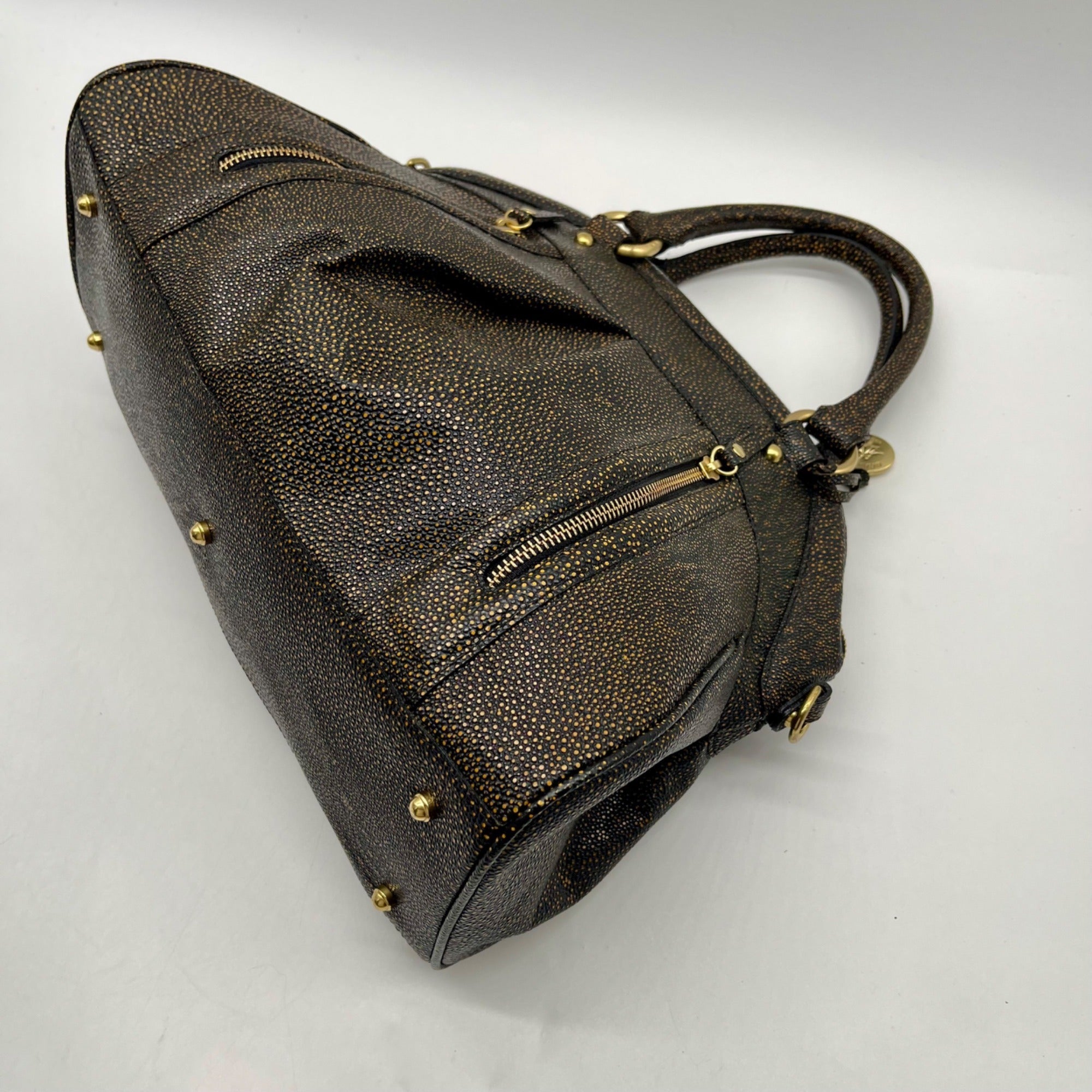 Brahmin Brown And Orange Pebbled Leather Satchel