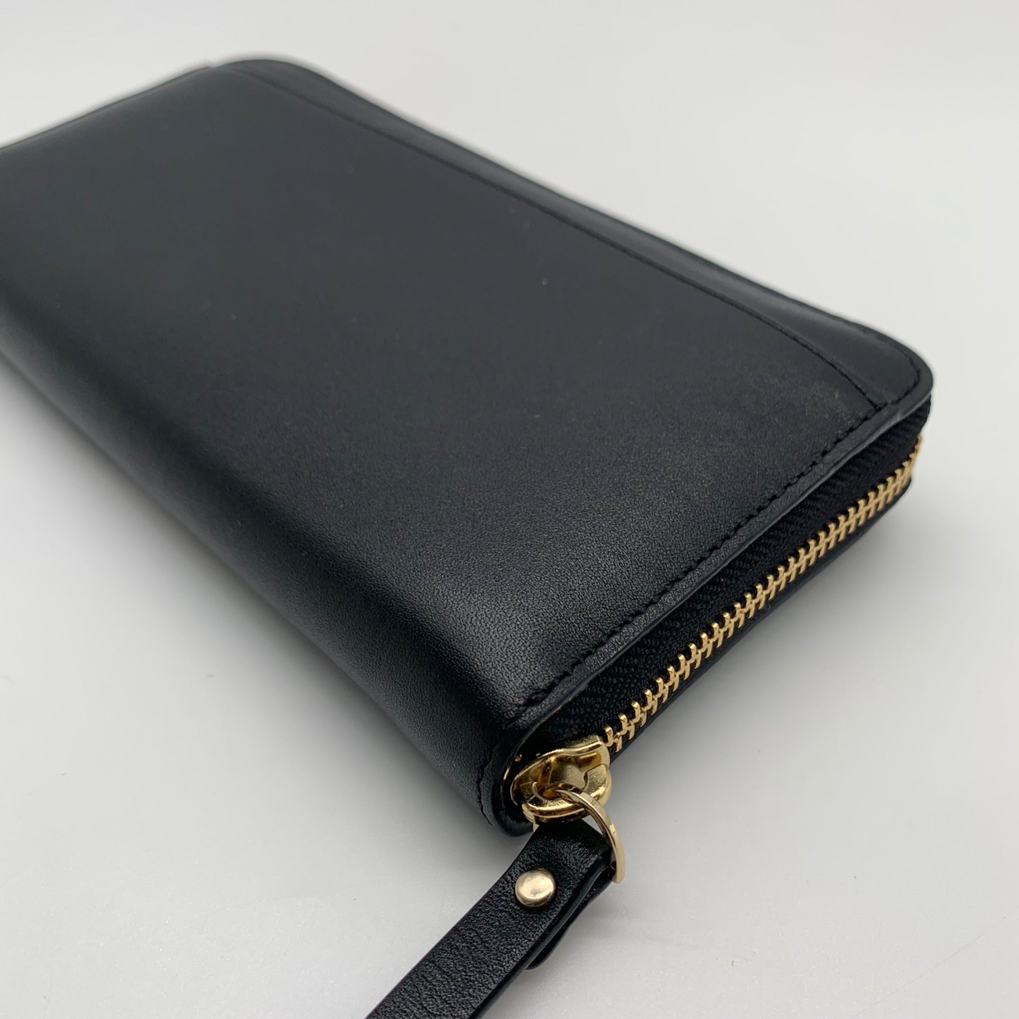 Kate Spade Black Leather Braided Ribbon Long Zip Around Wallet