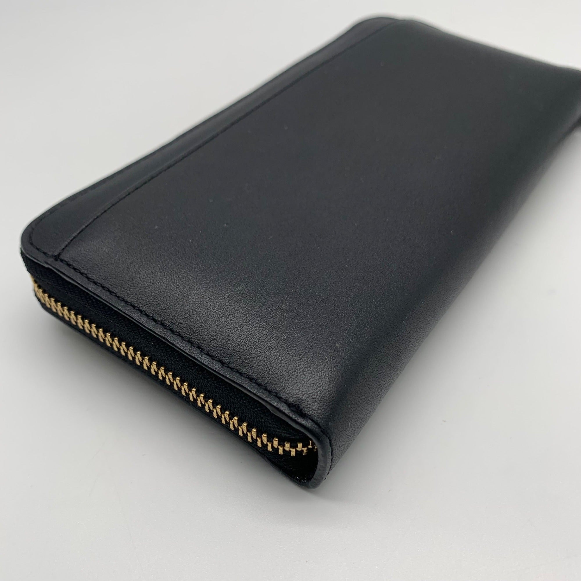 Kate Spade Black Leather Braided Ribbon Long Zip Around Wallet