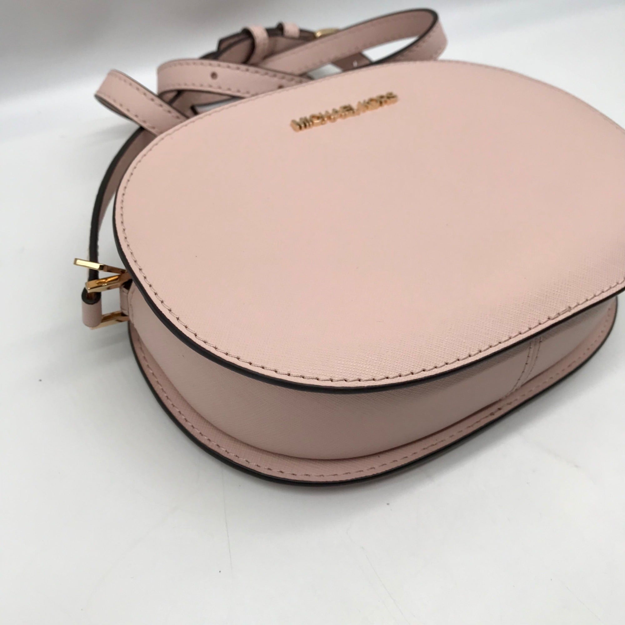 Michael Kors Pink Saffiano Leather Jet Set Travel Oval Crossbody Bag