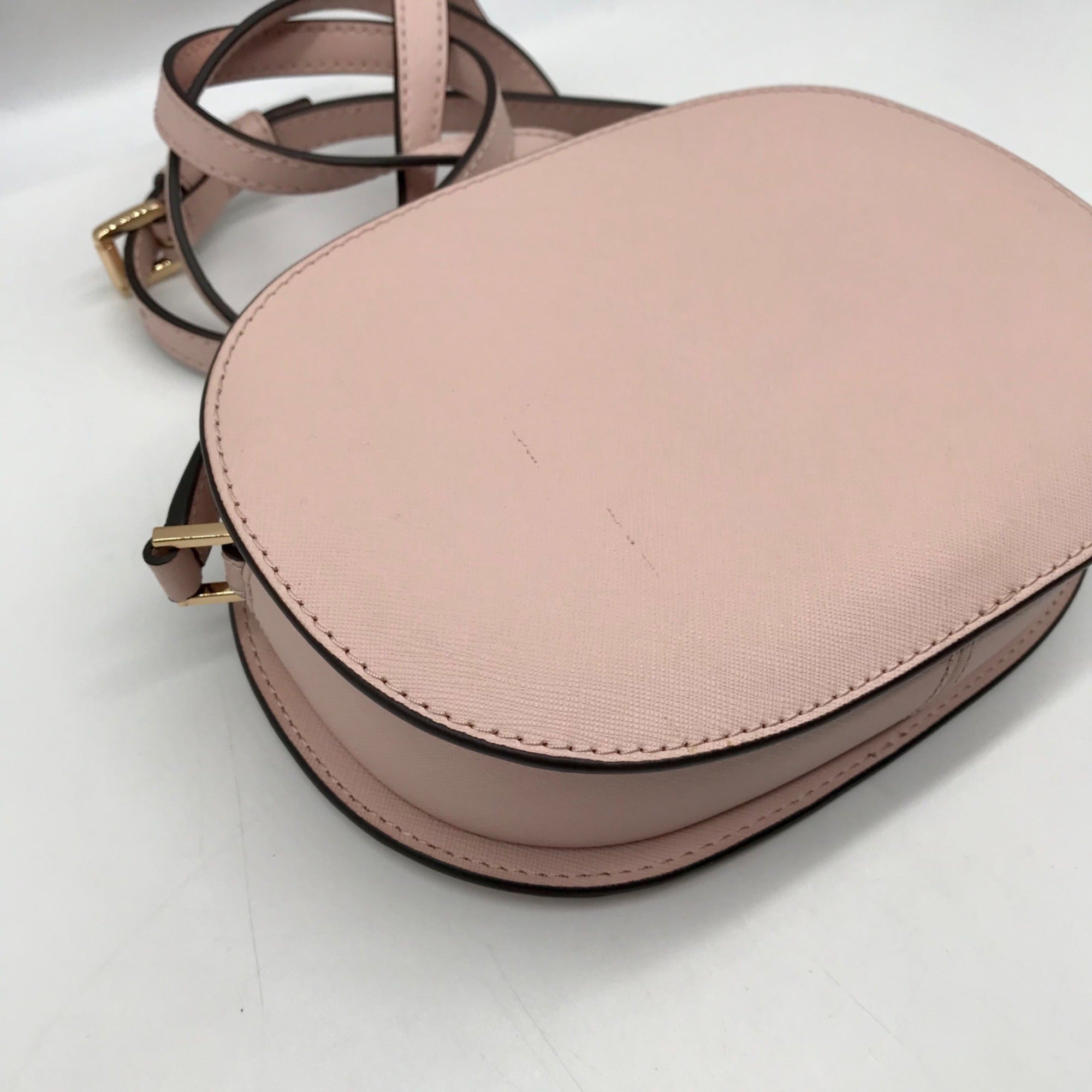 Michael Kors Pink Saffiano Leather Jet Set Travel Oval Crossbody Bag