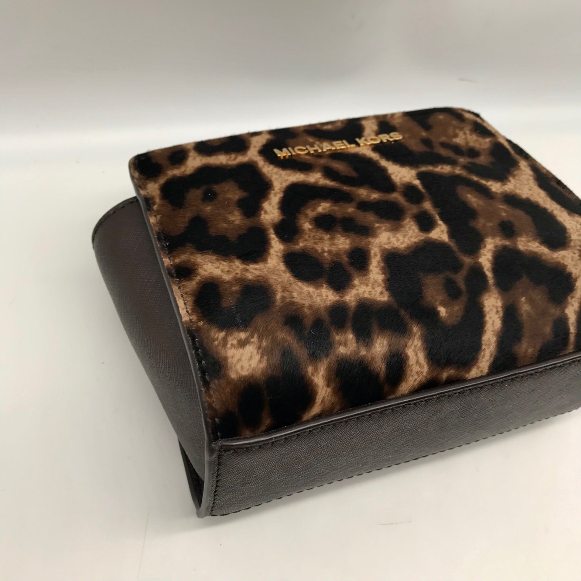 Michael Kors Brown Calf Hair Mini Selma Crossbody Bag