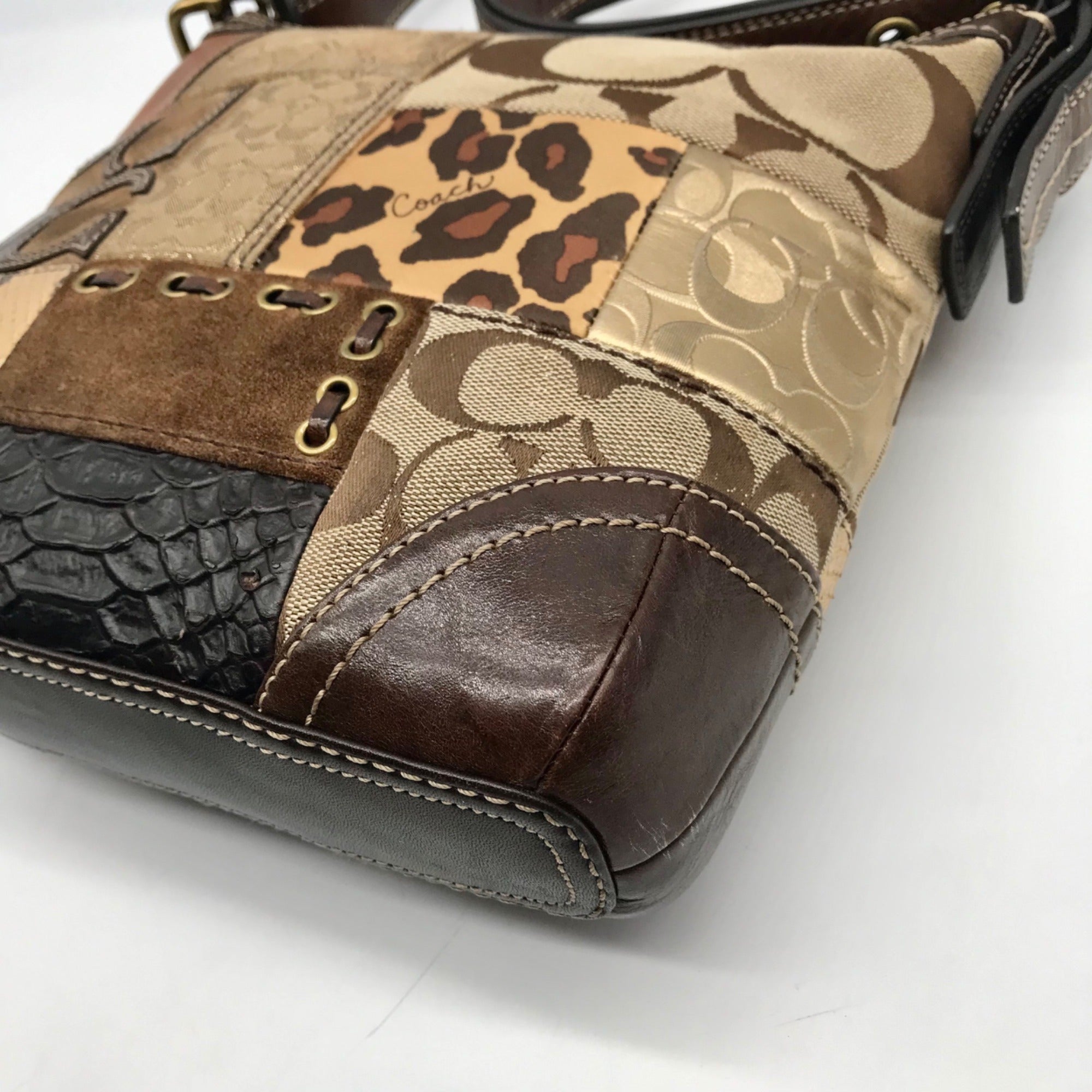 Coach Brown Monogram Patchwork Shoulder Bag 11497