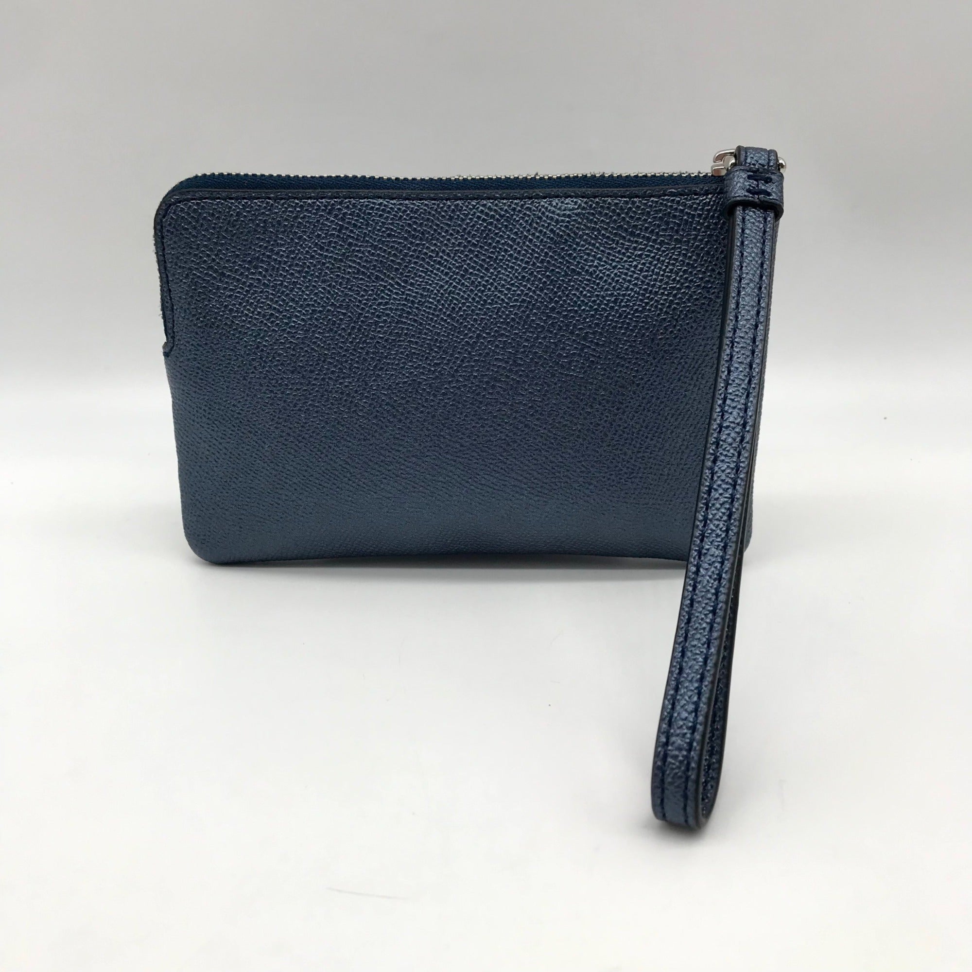 Coach Metallic Blue Pebbled Leather Kelsey Wristlet