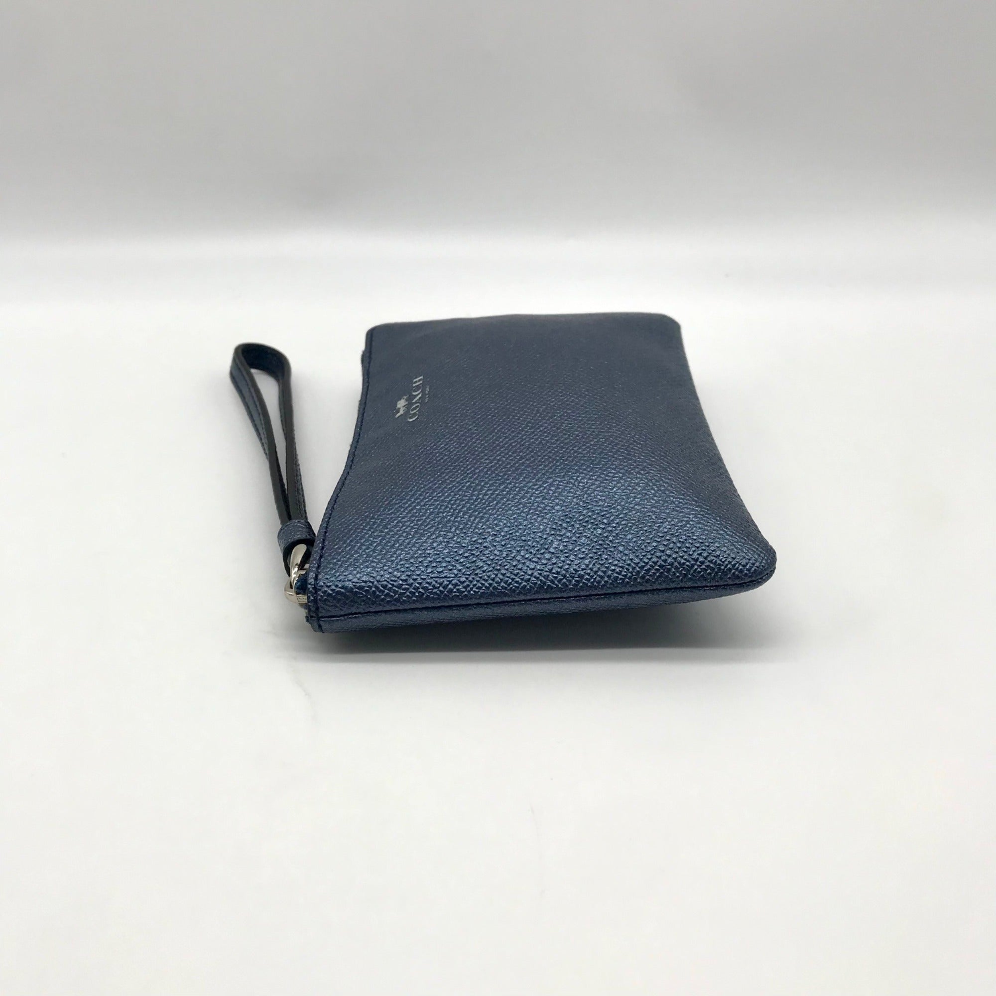 Coach Metallic Blue Pebbled Leather Kelsey Wristlet