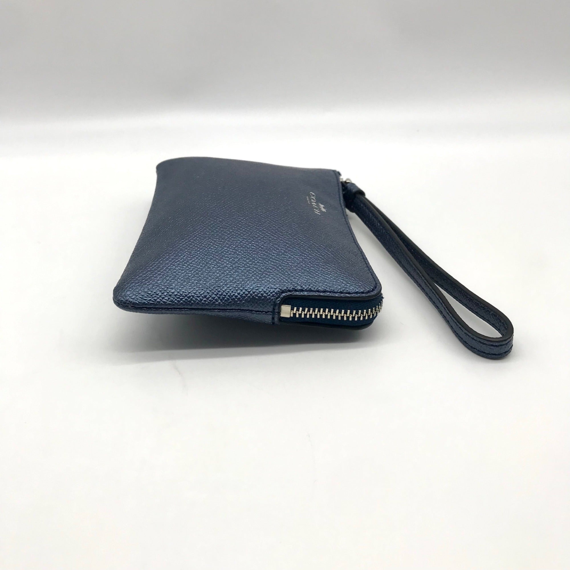 Coach Metallic Blue Pebbled Leather Kelsey Wristlet