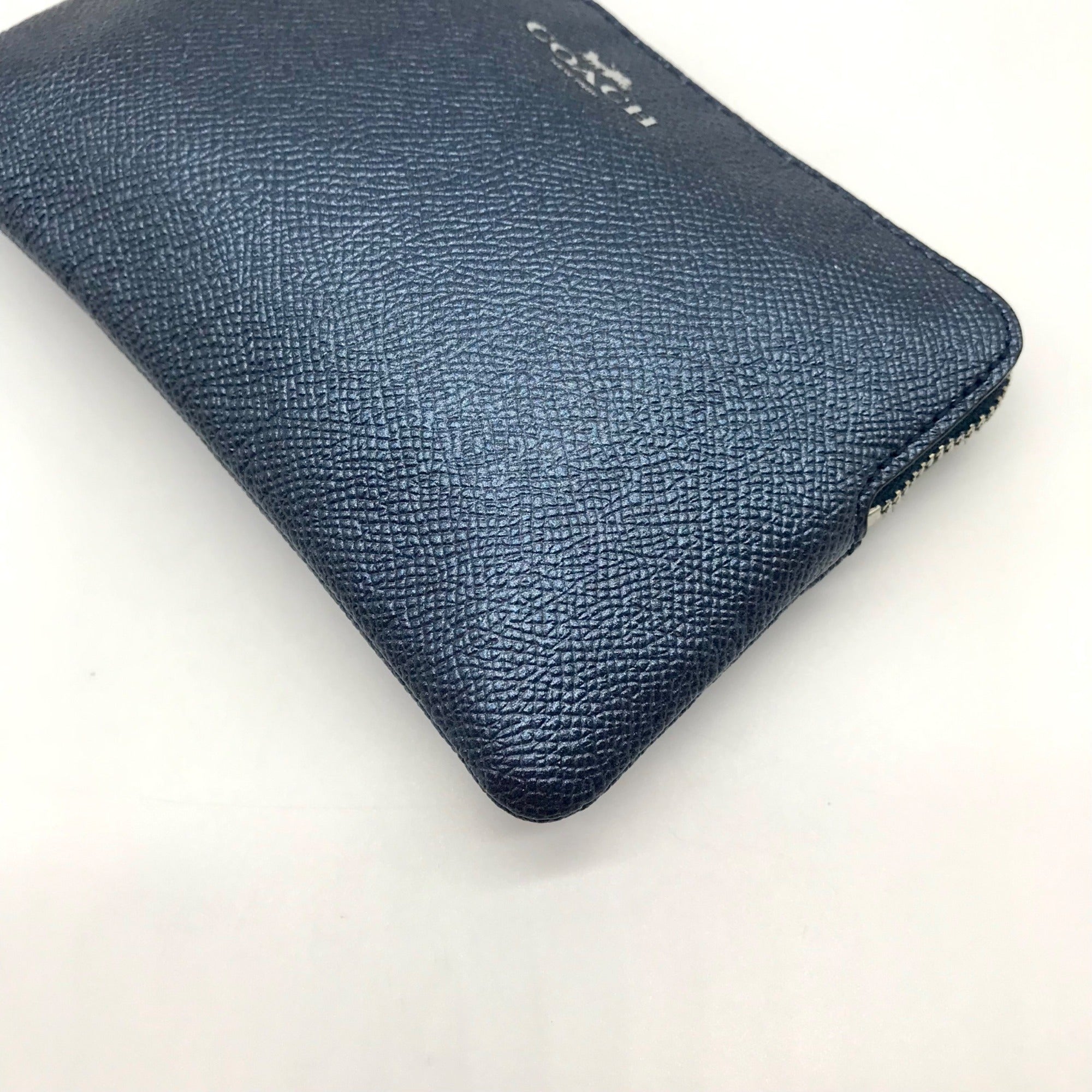 Coach Metallic Blue Pebbled Leather Kelsey Wristlet