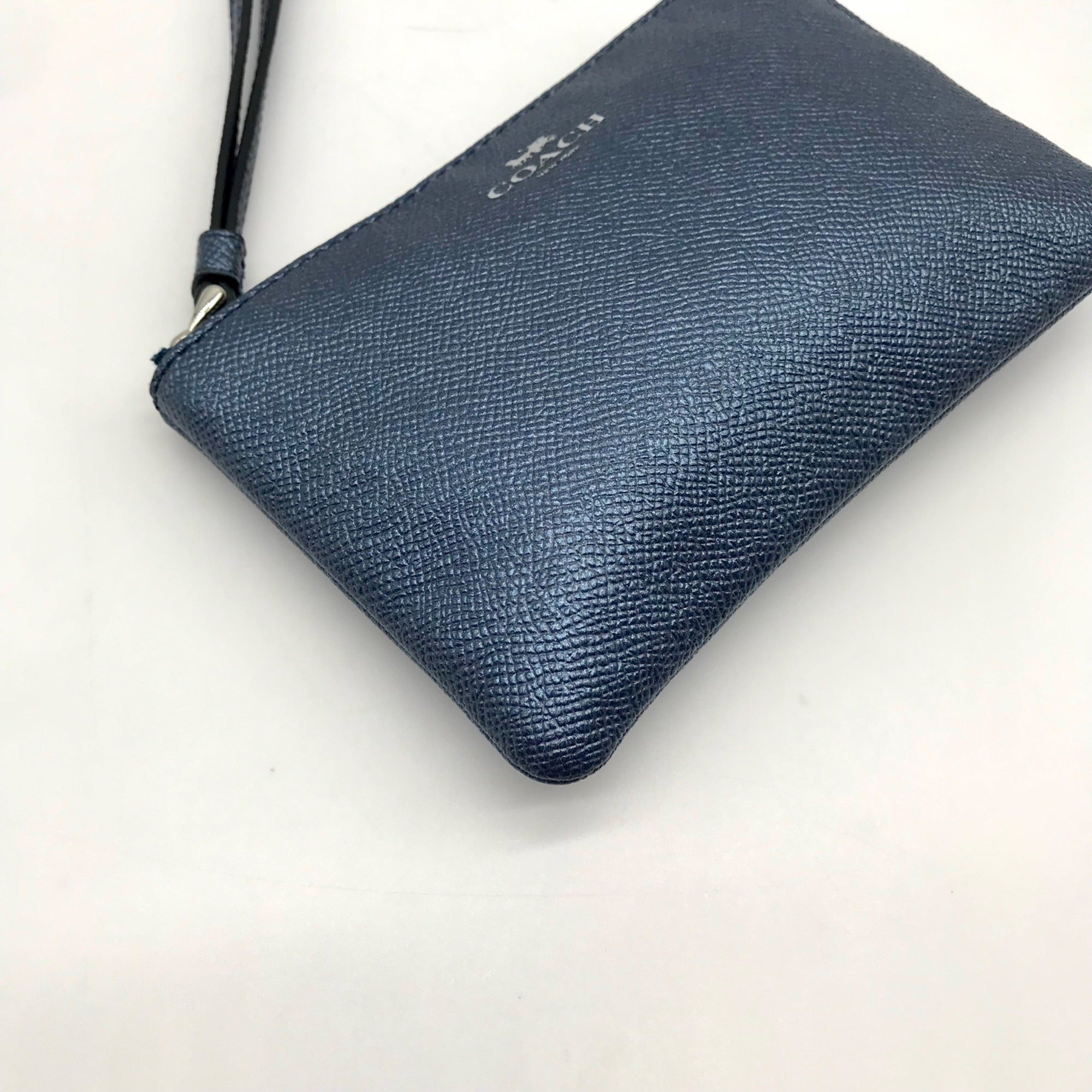 Coach Metallic Blue Pebbled Leather Kelsey Wristlet