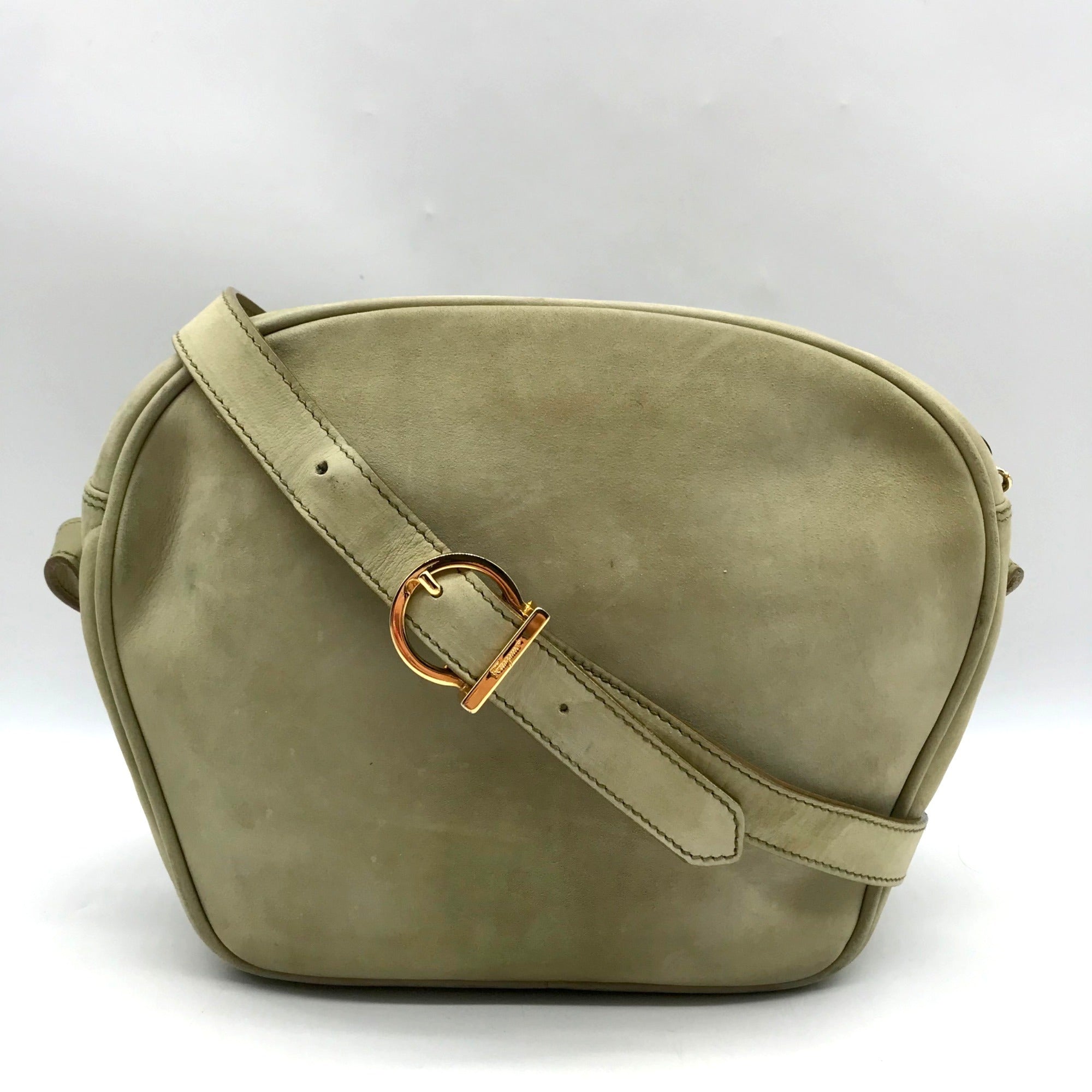 Salvatore Ferragamo Light Green Suede Fancini Shoulder Bag