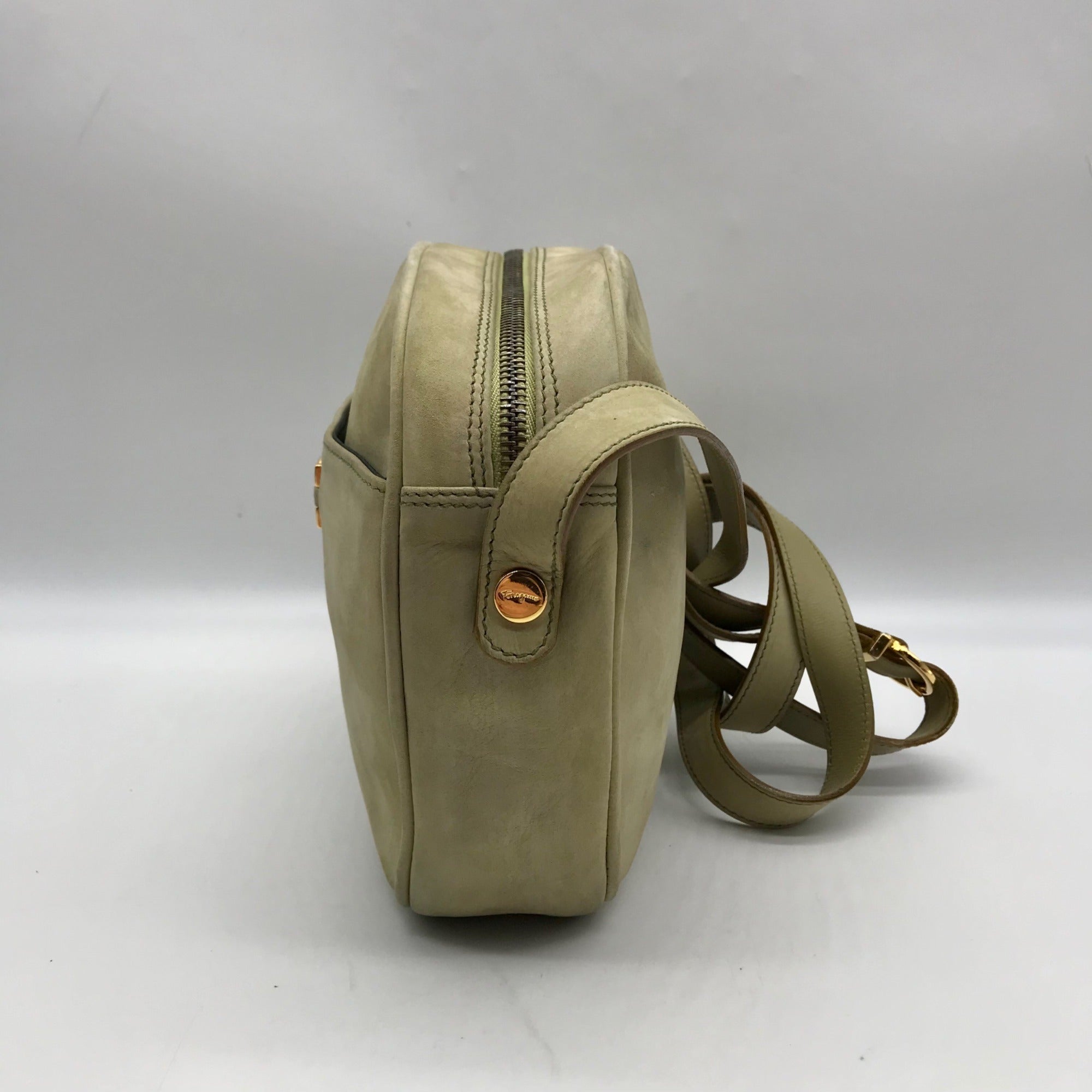 Salvatore Ferragamo Light Green Suede Fancini Shoulder Bag