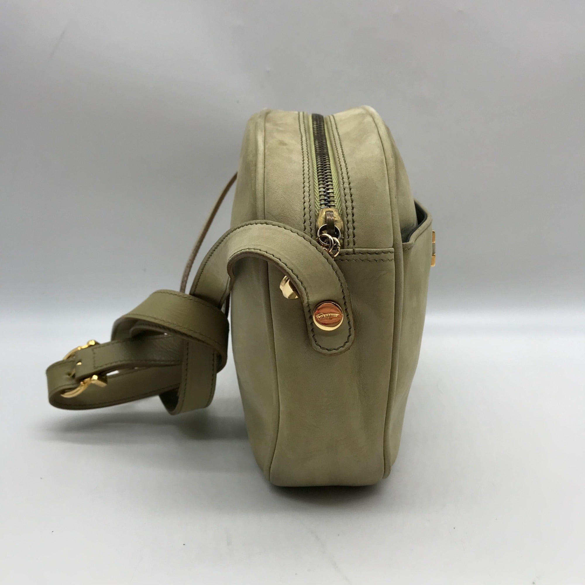Salvatore Ferragamo Light Green Suede Fancini Shoulder Bag