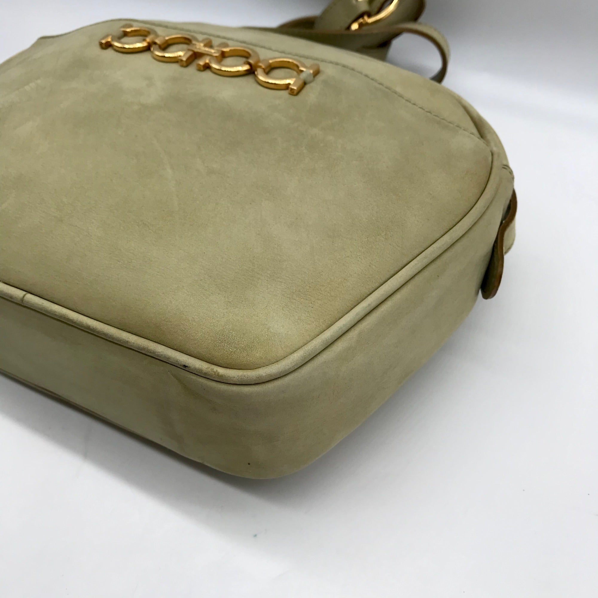 Salvatore Ferragamo Light Green Suede Fancini Shoulder Bag