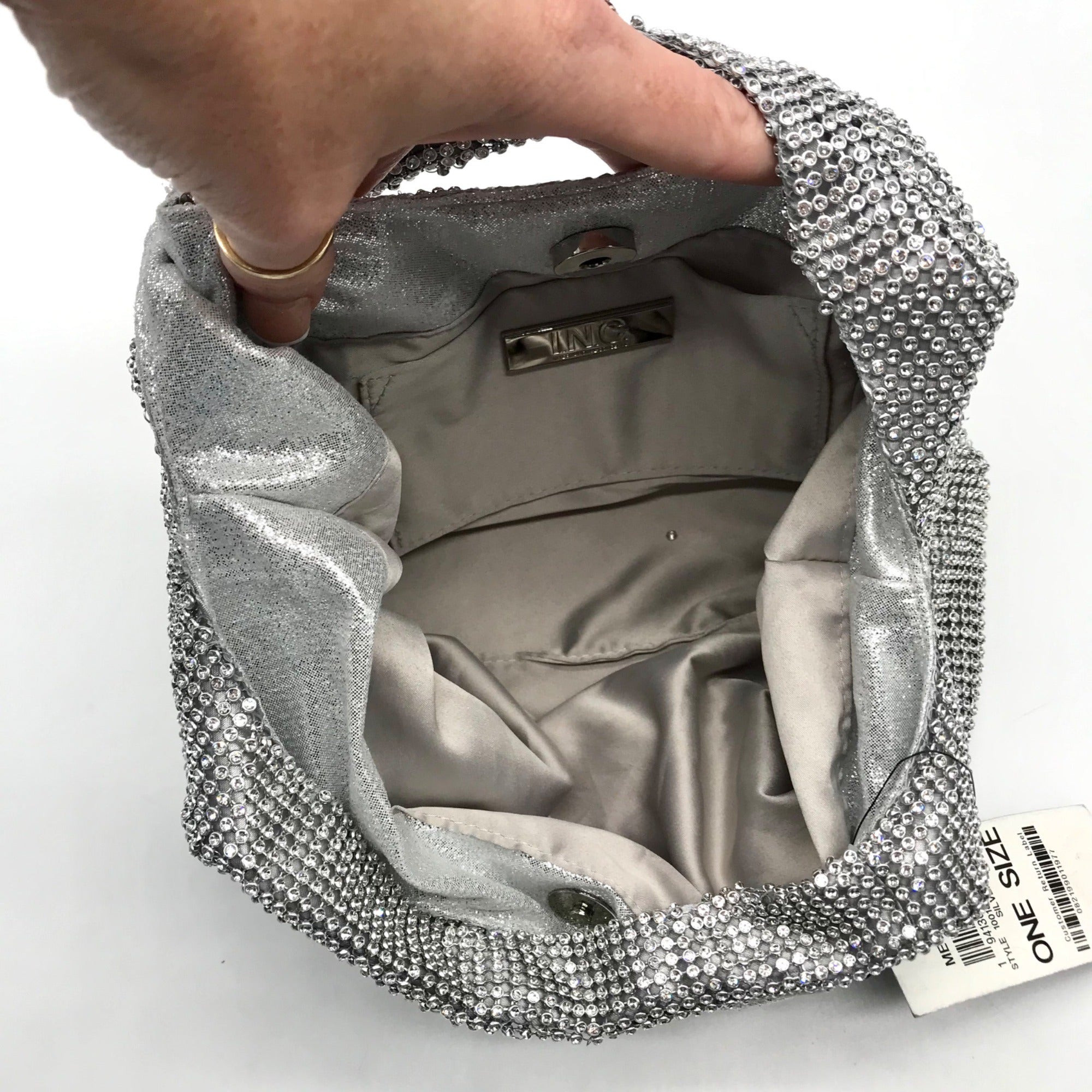 I.N.C. International Concepts Silver Mesh Crystal Hobo Bag