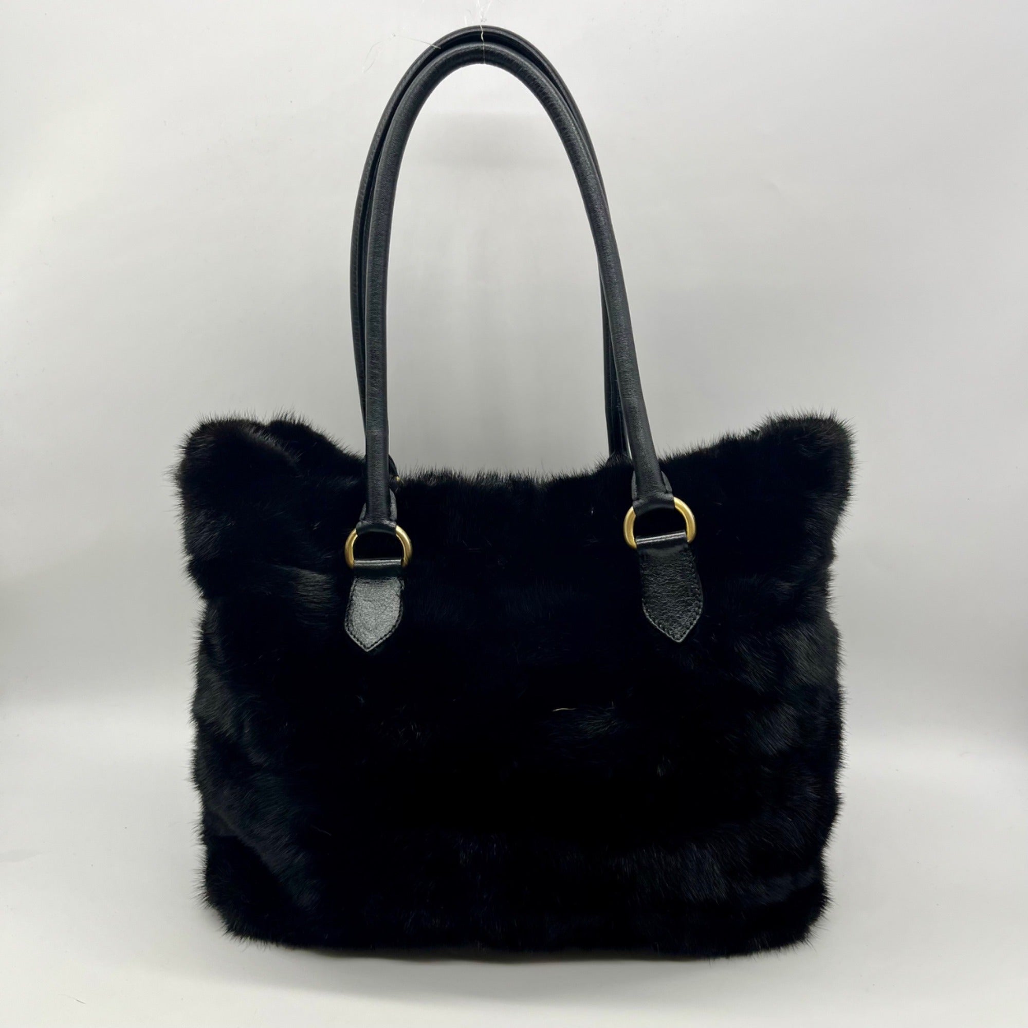 Falorni Italia Le Borse Black Fur Shoulder Bag