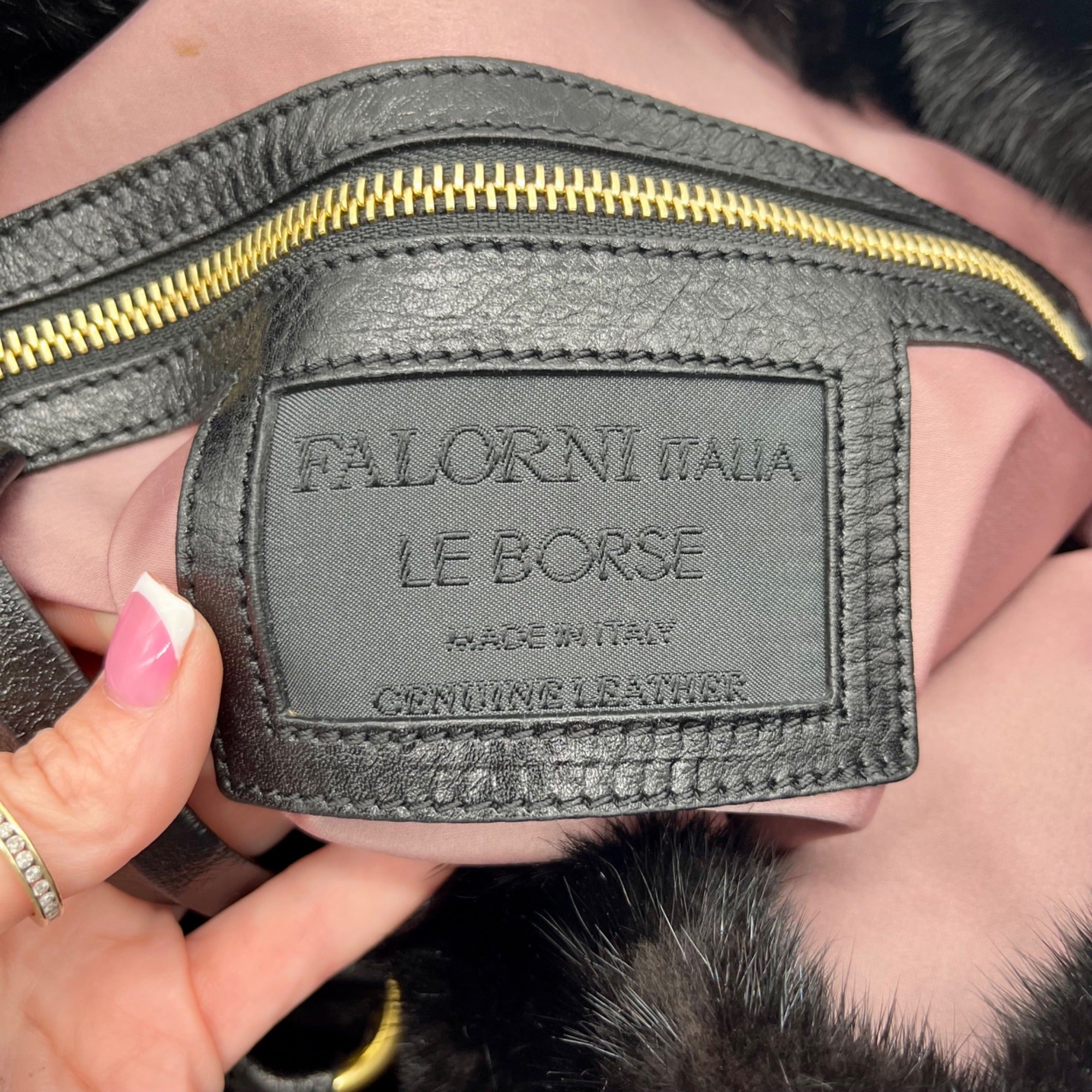 Falorni Italia Le Borse Black Fur Shoulder Bag