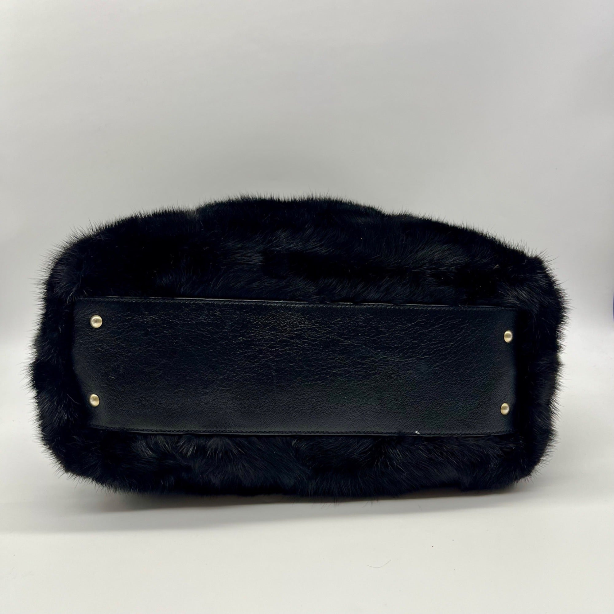 Falorni Italia Le Borse Black Fur Shoulder Bag