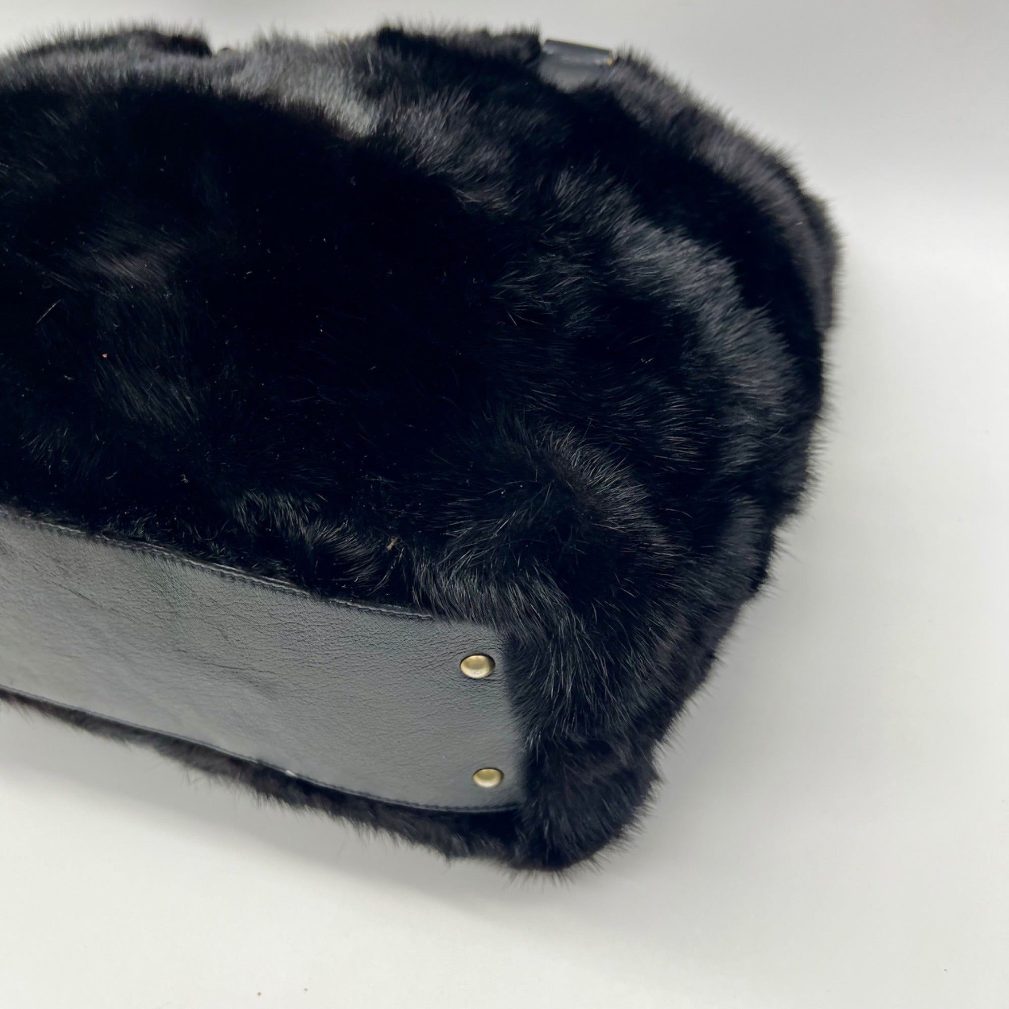Falorni Italia Le Borse Black Fur Shoulder Bag