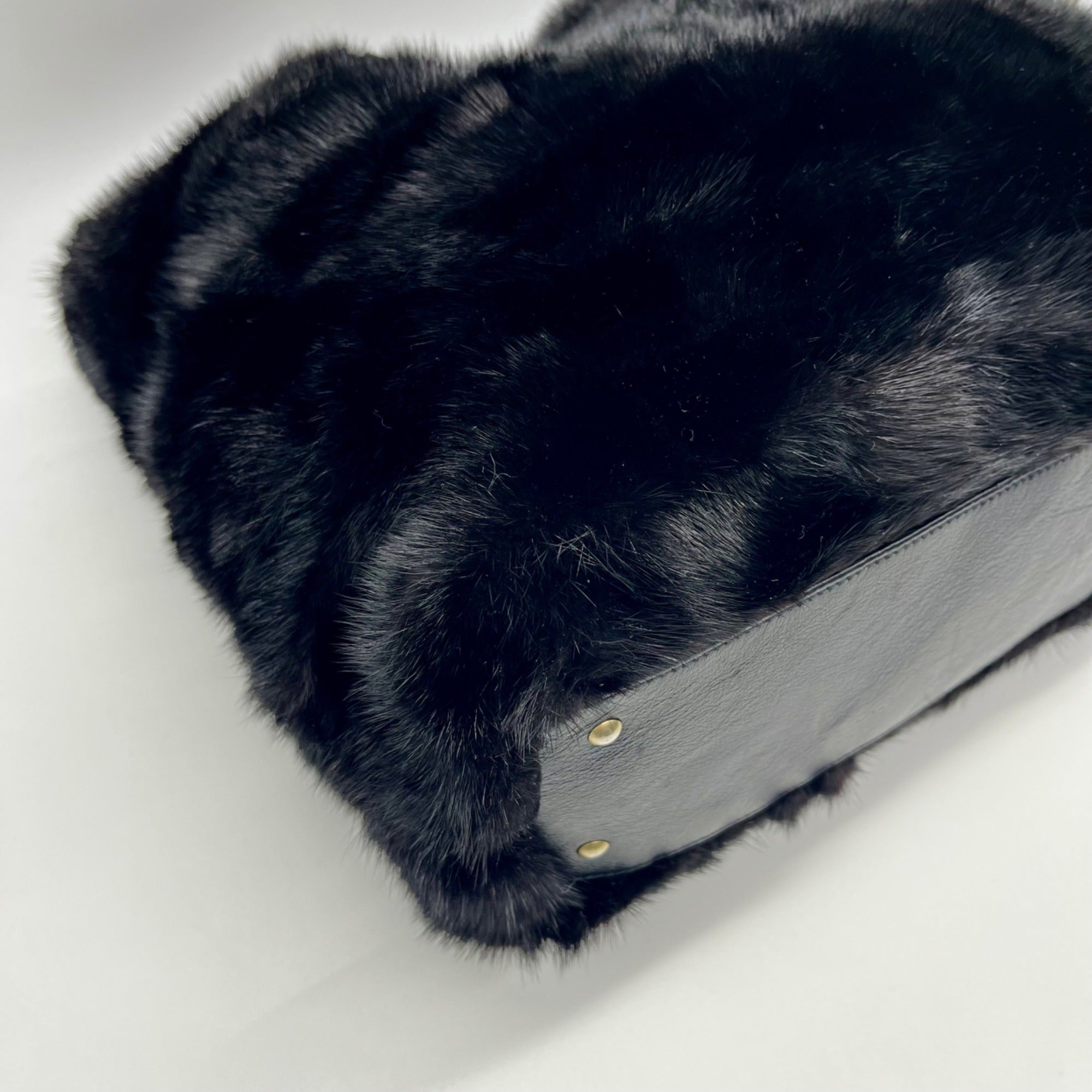 Falorni Italia Le Borse Black Fur Shoulder Bag
