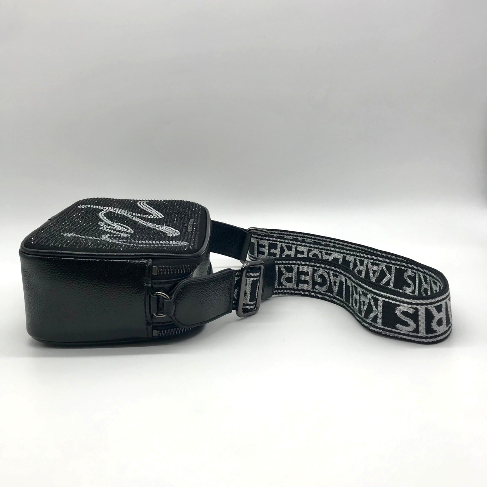 Karl Lagerfeld Black Rhinestone Duo Camera Crossbody