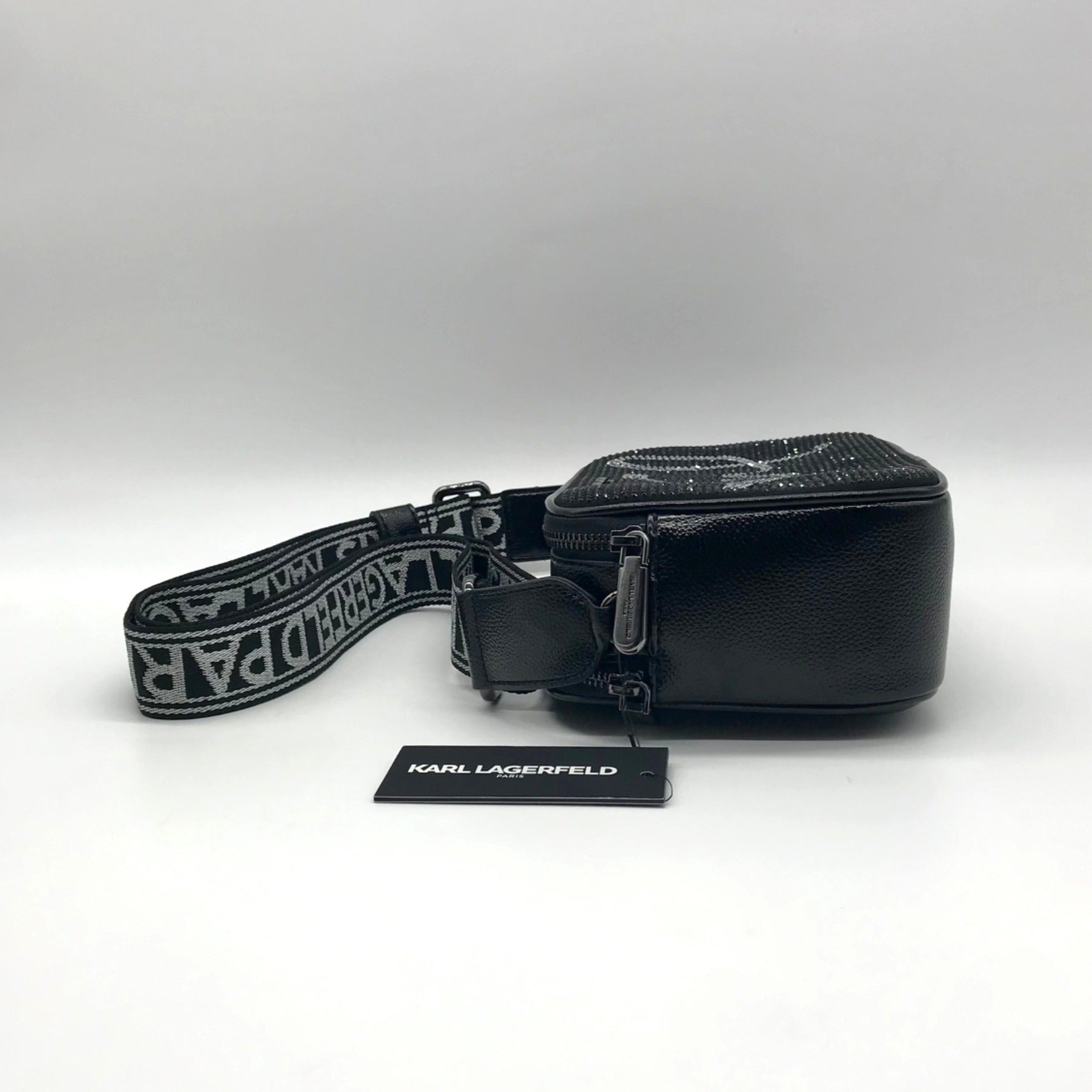 Karl Lagerfeld Black Rhinestone Duo Camera Crossbody