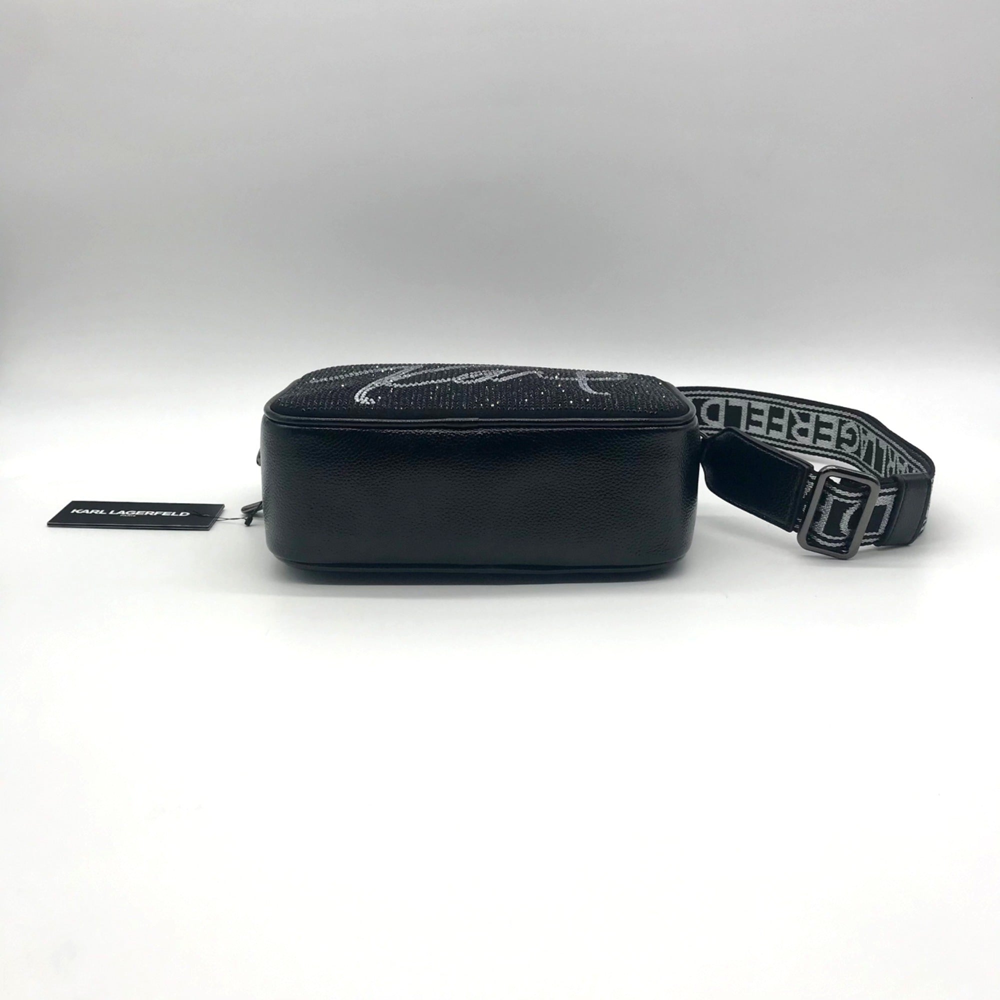 Karl Lagerfeld Black Rhinestone Duo Camera Crossbody