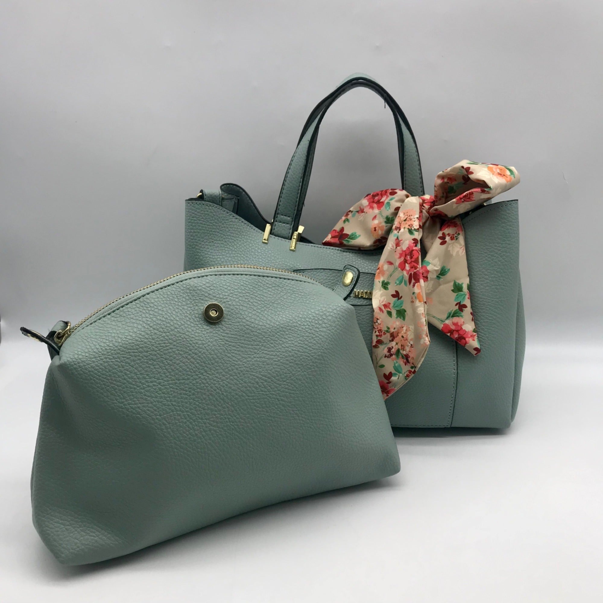 Steve Madden Mint Green Pebbled Satchel With Scarf