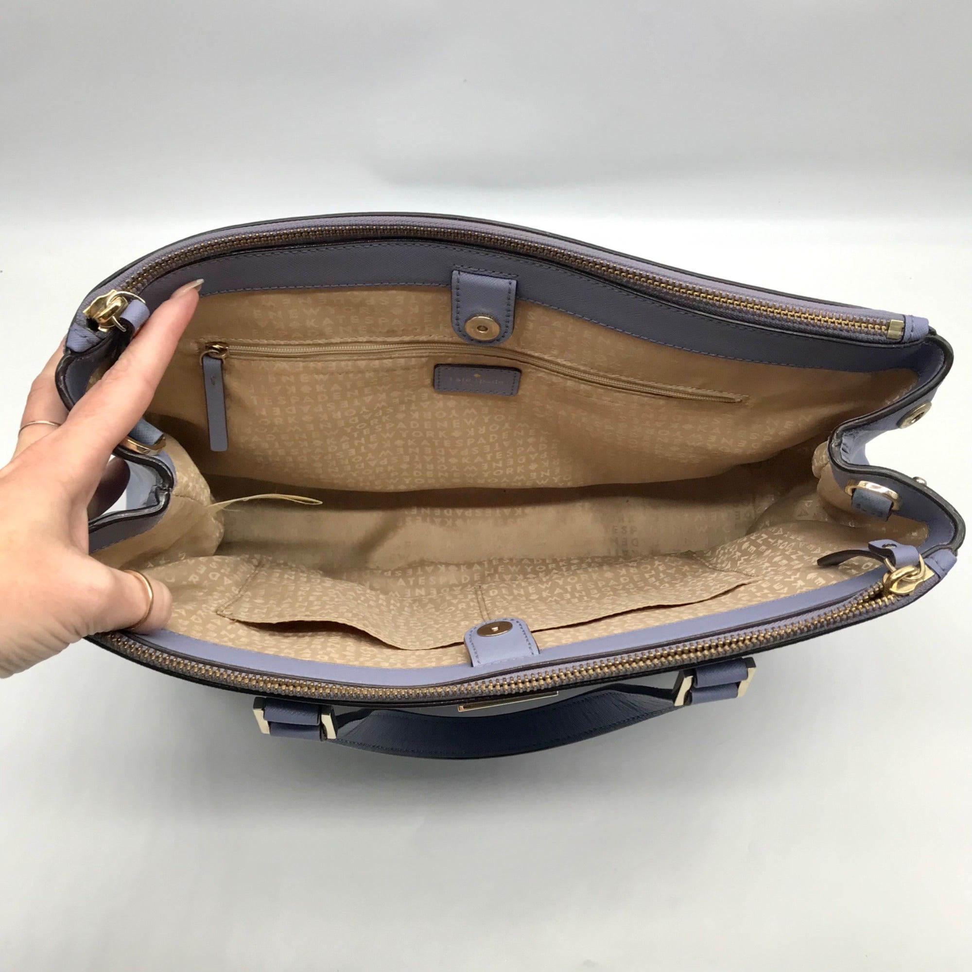 Kate Spade Light Blue Saffiano Leather Leila Triple Compartment Tote Bag