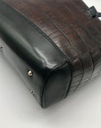 Cristian Italian Leather Brown & Black Croc Embossed Shoulder Bag