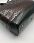 Cristian Italian Leather Brown & Black Croc Embossed Shoulder Bag