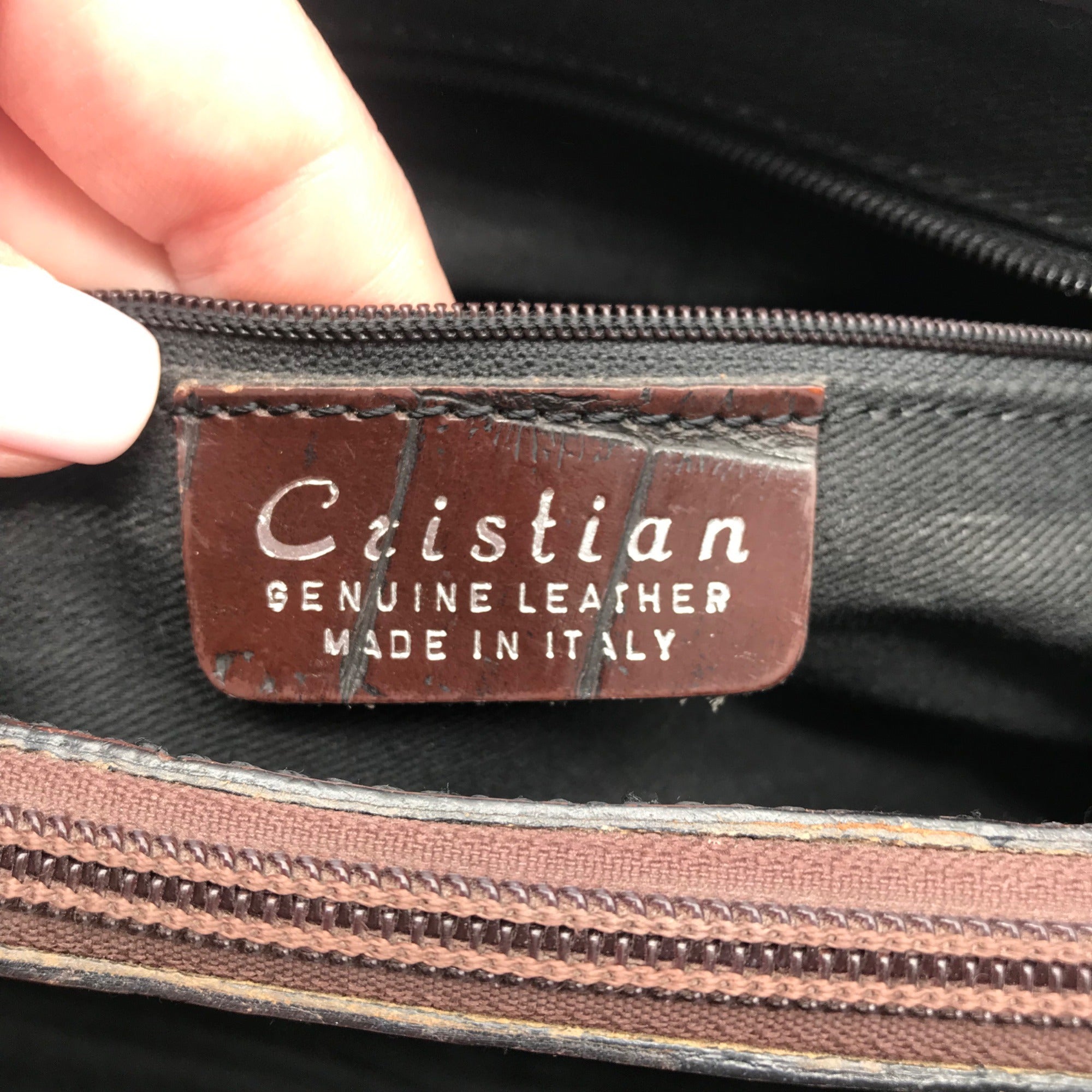 Cristian Italian Leather Brown &amp; Black Croc Embossed Shoulder Bag