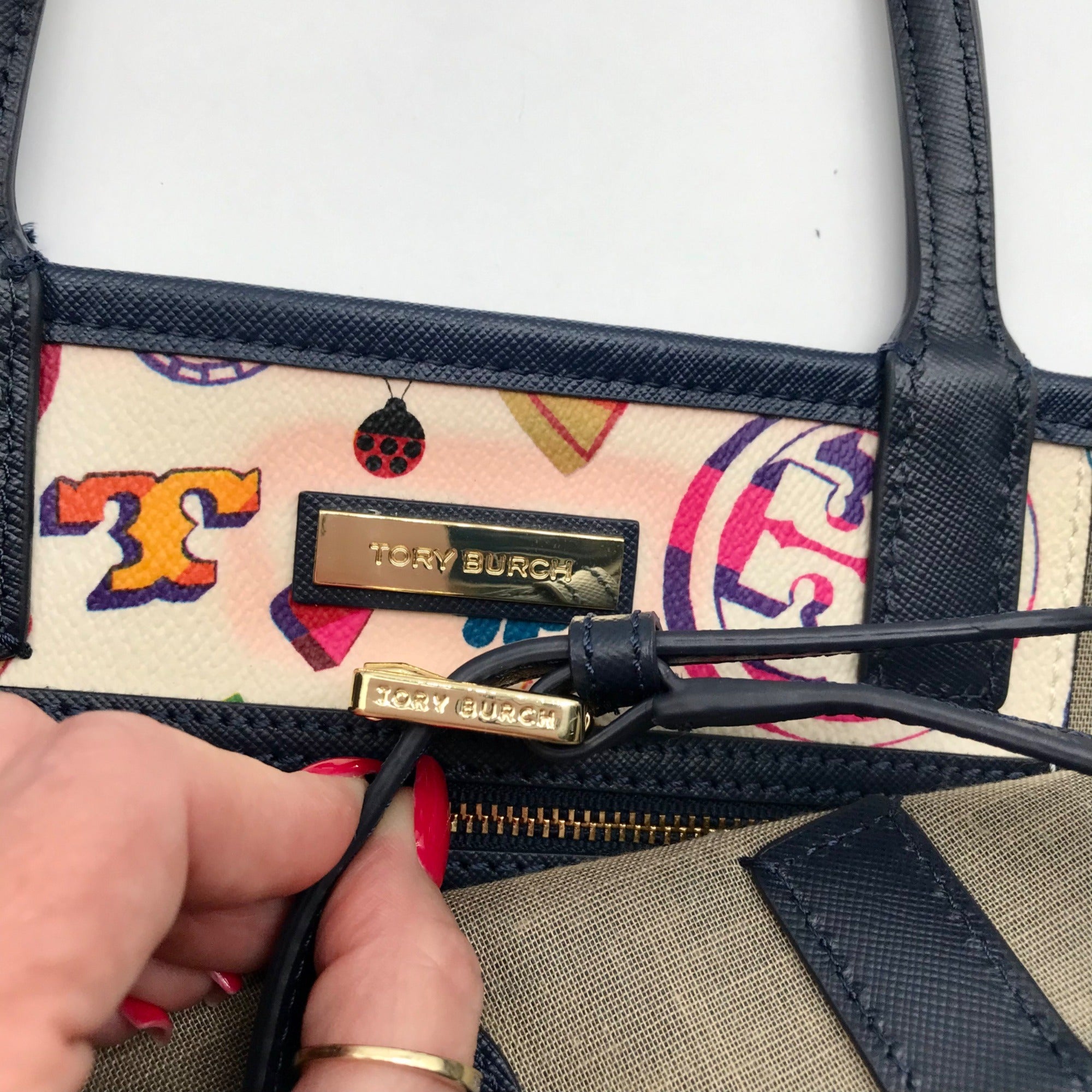 Tory Burch Navy Leather Kerrington I Love You Crossbody Tote