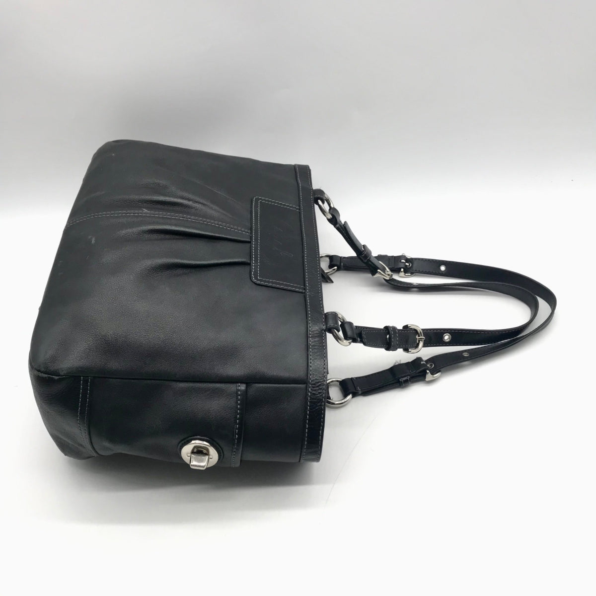 Coach Black Leather Gallery Pleated Tote Bag F13759