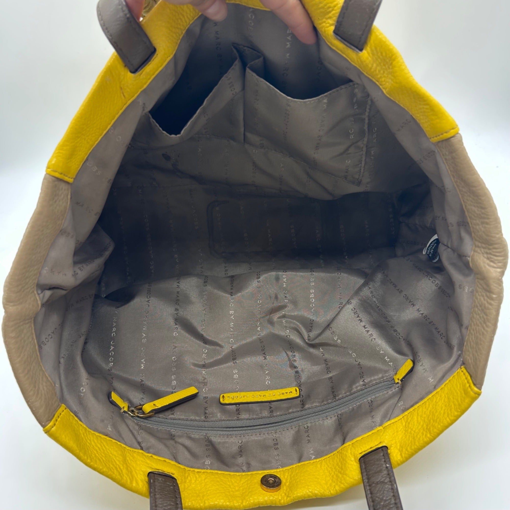 Marc Jacobs Yellow &amp; Tan Colorblock Leather Tote Bag