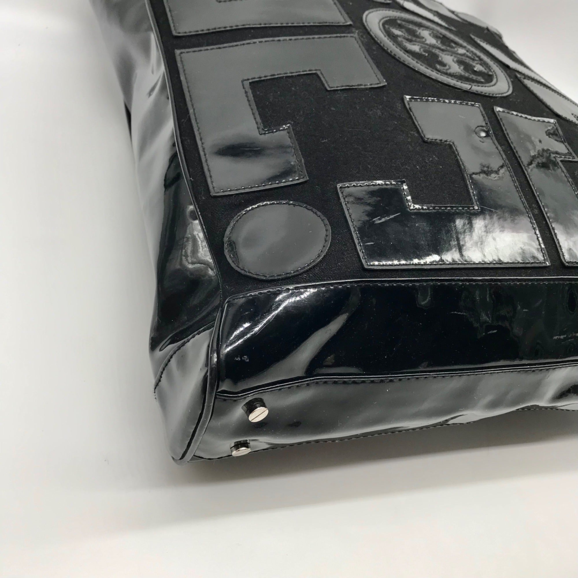 Tory Burch Black Canvas &amp; Patent Leather Large Tote Bag