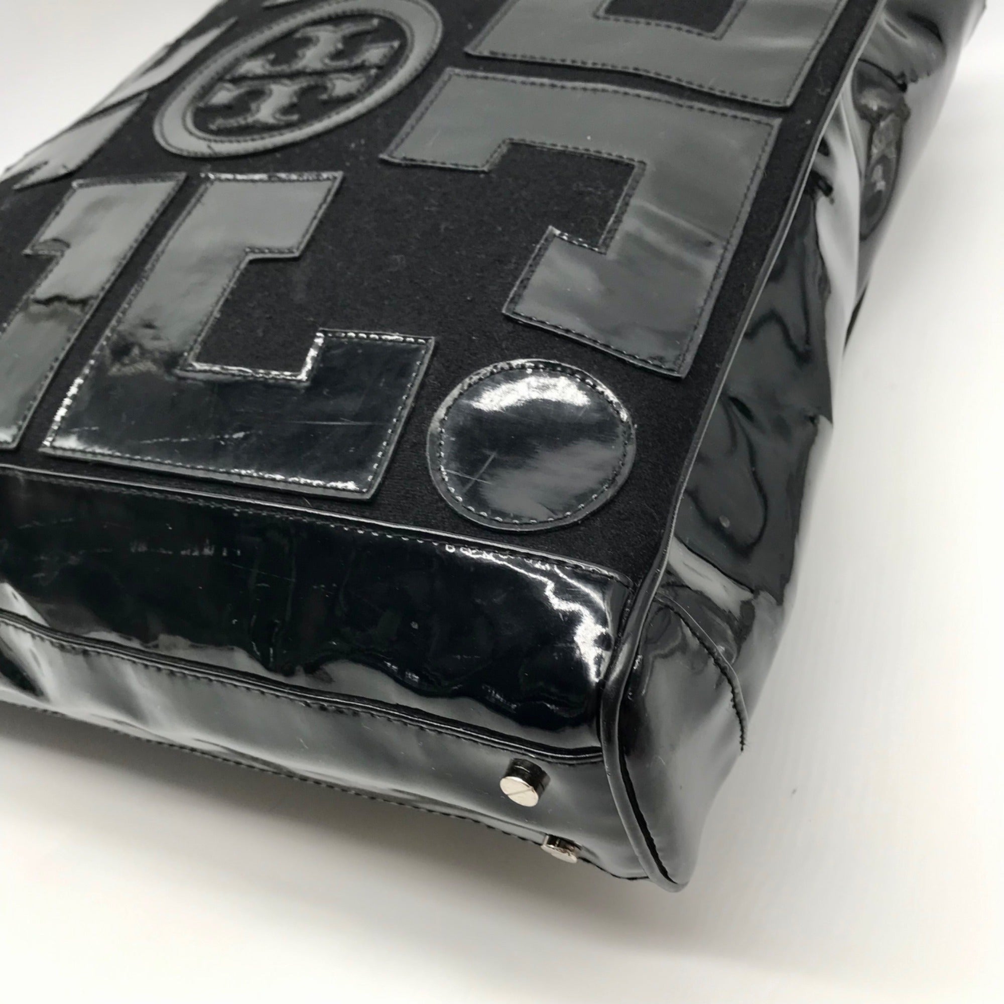 Tory Burch Black Canvas &amp; Patent Leather Large Tote Bag