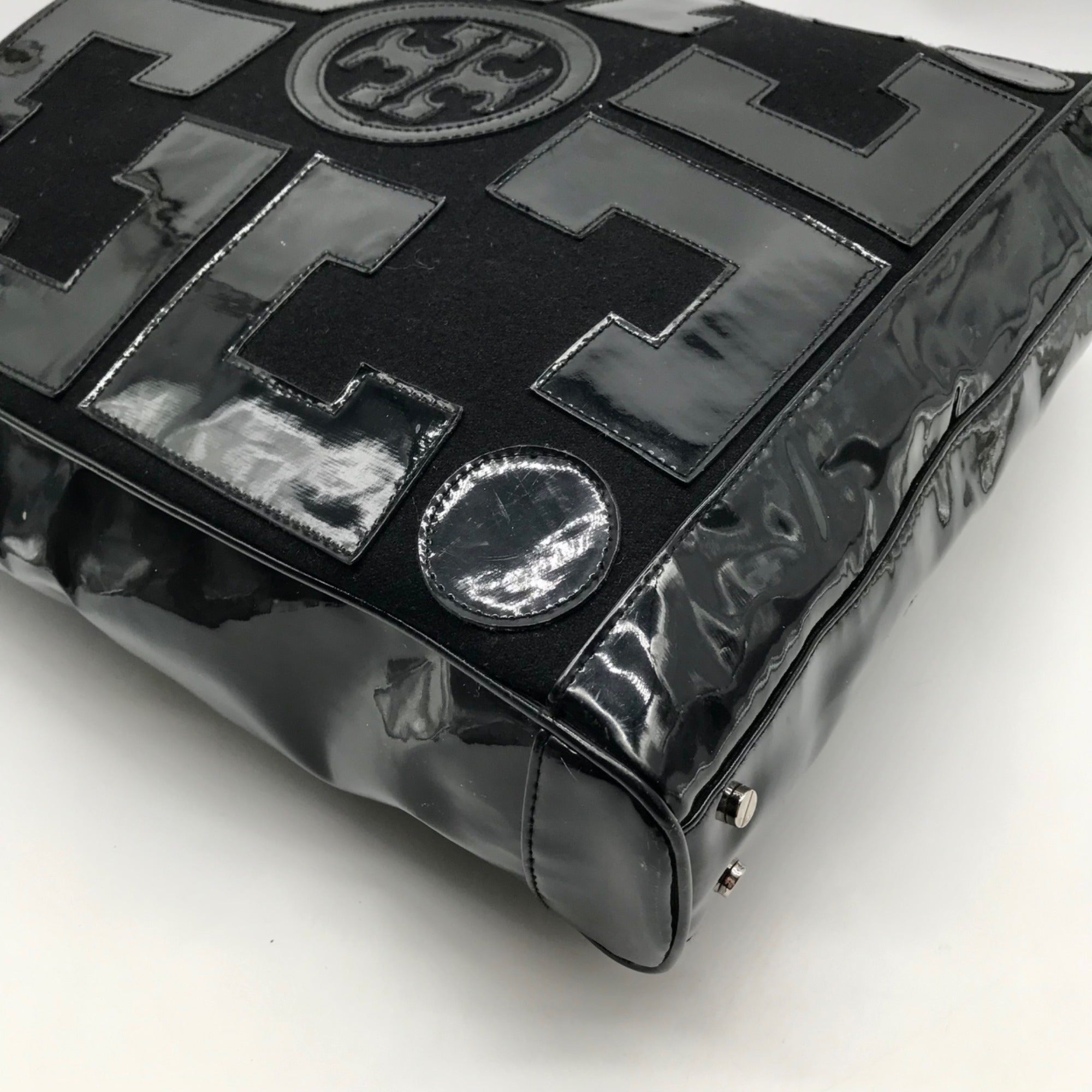 Tory Burch Black Canvas &amp; Patent Leather Large Tote Bag