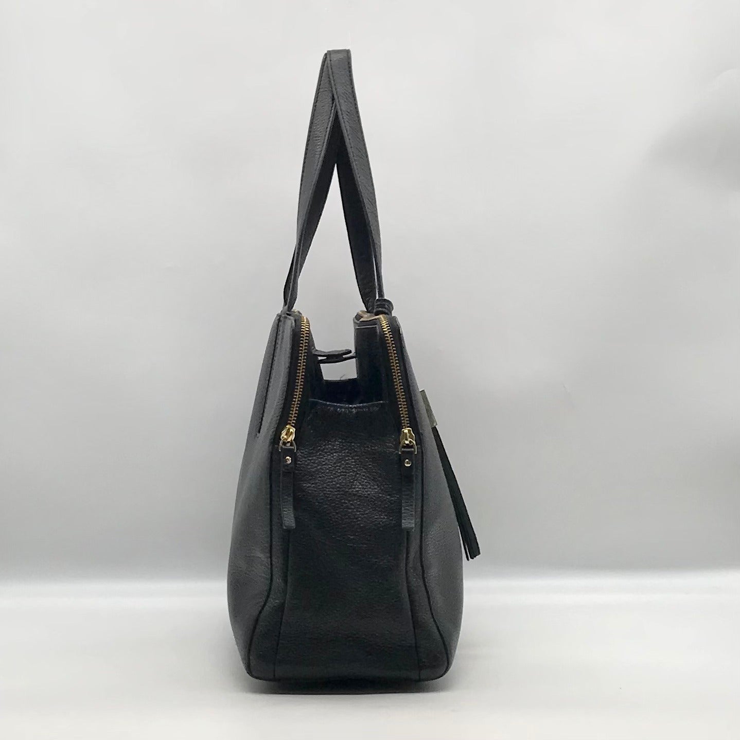 Kate Spade Black Pebbled Leather Brennan Grey Street Tote Bag
