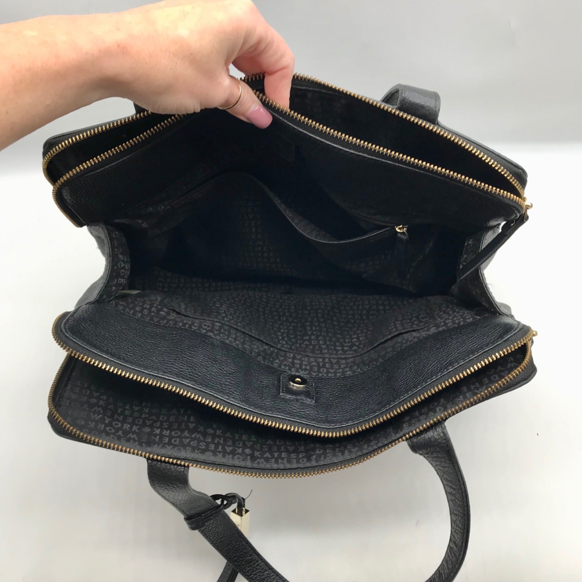 Kate Spade Black Pebbled Leather Brennan Grey Street Tote Bag