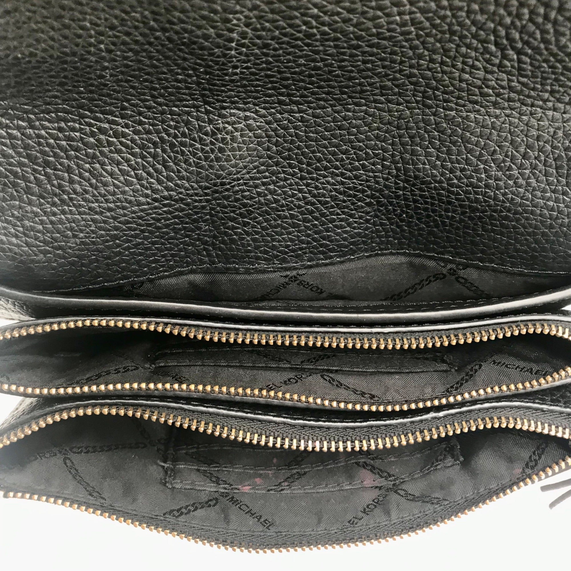 Michael Kors Turnlock Charm Black Pebbled Leather Triple Gusset Crossbody