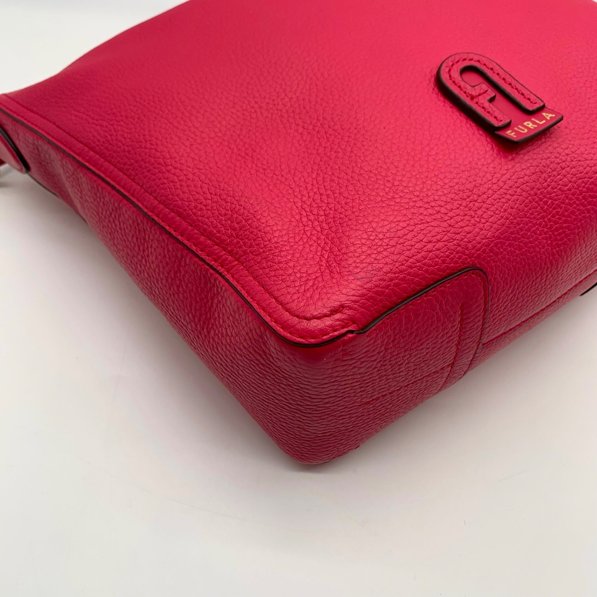 Furla Hot Pink Pebbled Leather Atena Hobo Bag