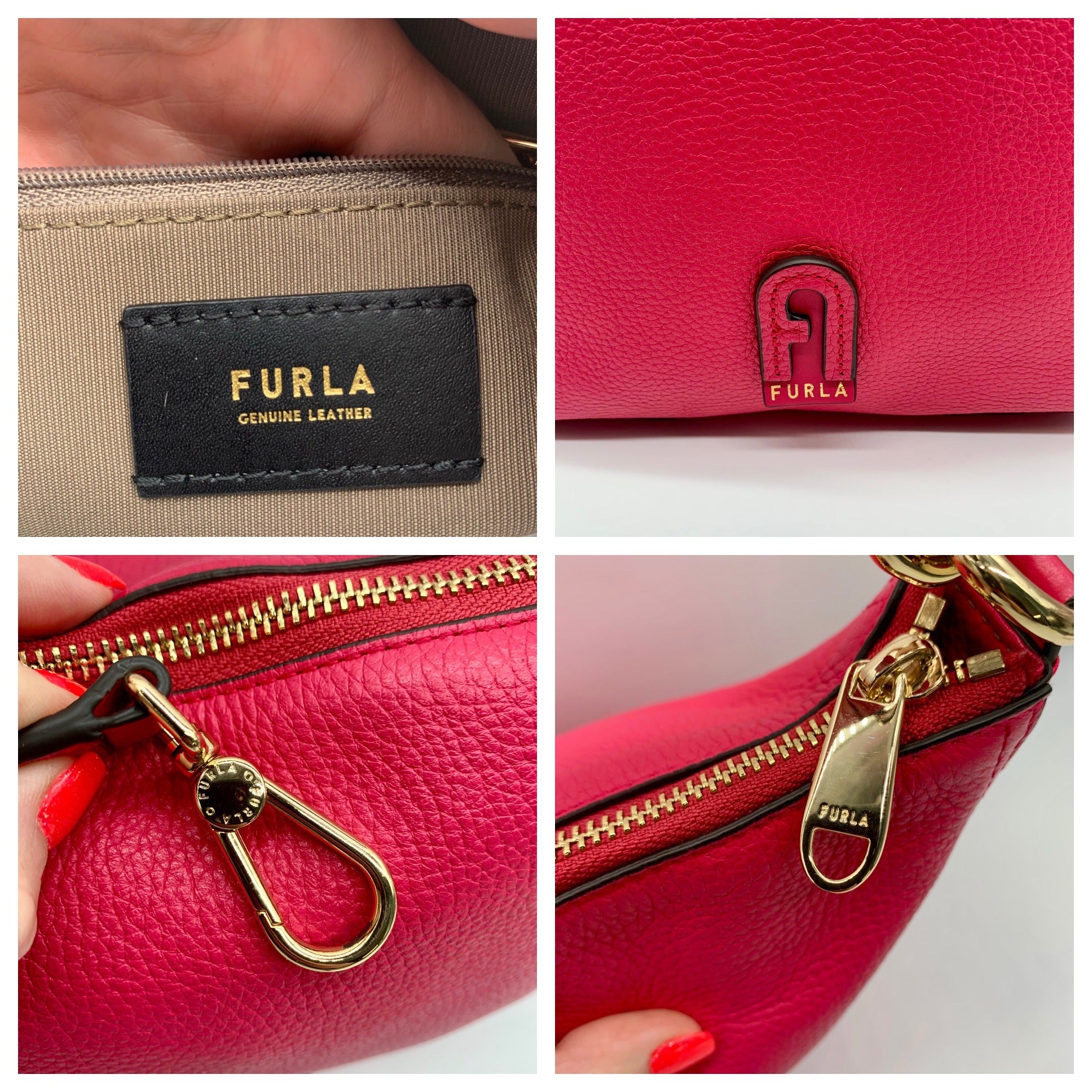 Furla Hot Pink Pebbled Leather Atena Hobo Bag