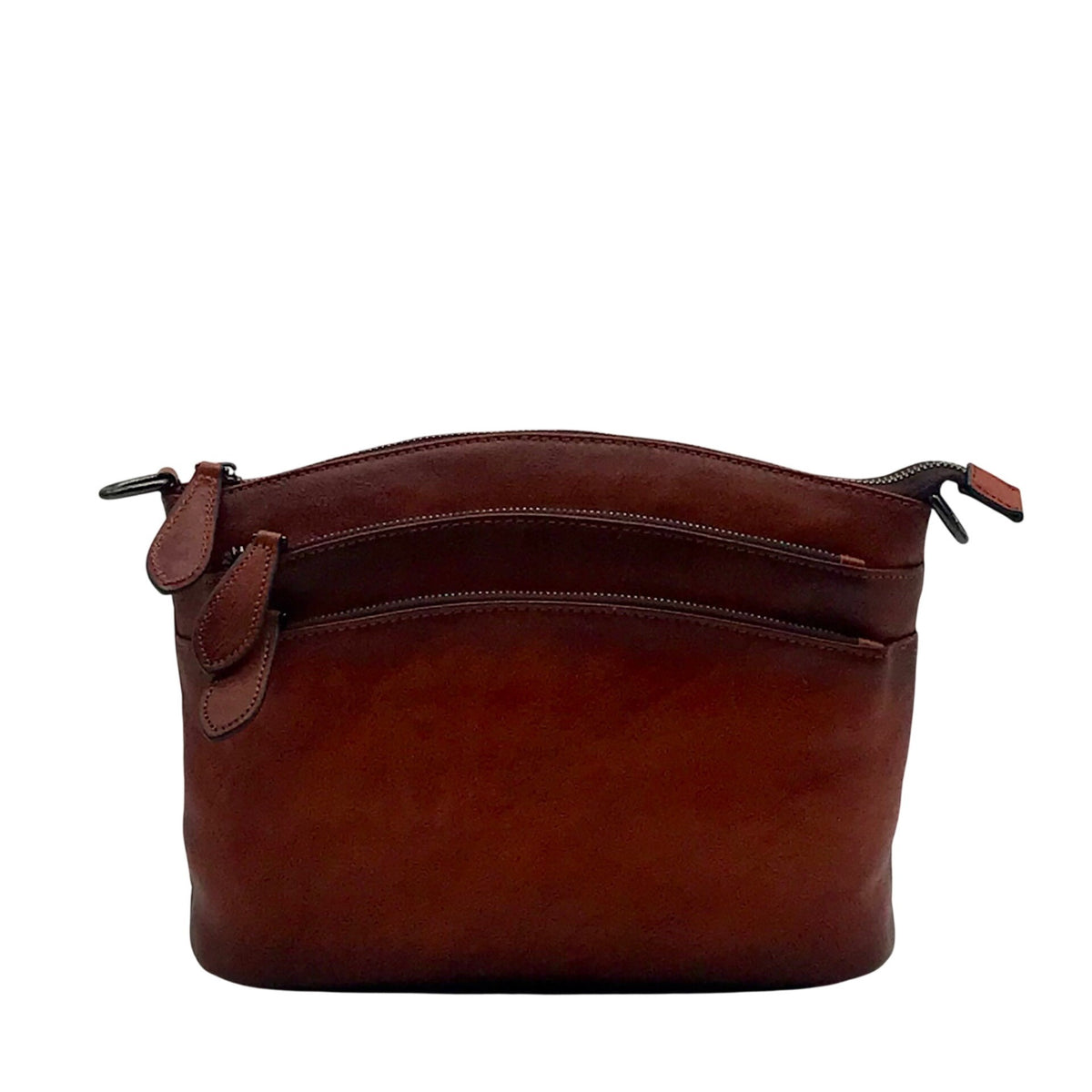 Heshe Brown Leather Multi-Pocket Crossbody Bag